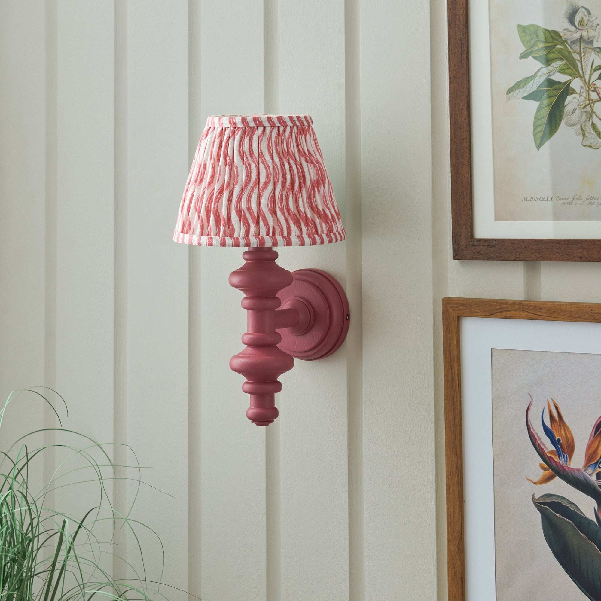 Endon Carnaby Satin Pink Clay Wall Light & Ripple 20cm Coral Pink Shade