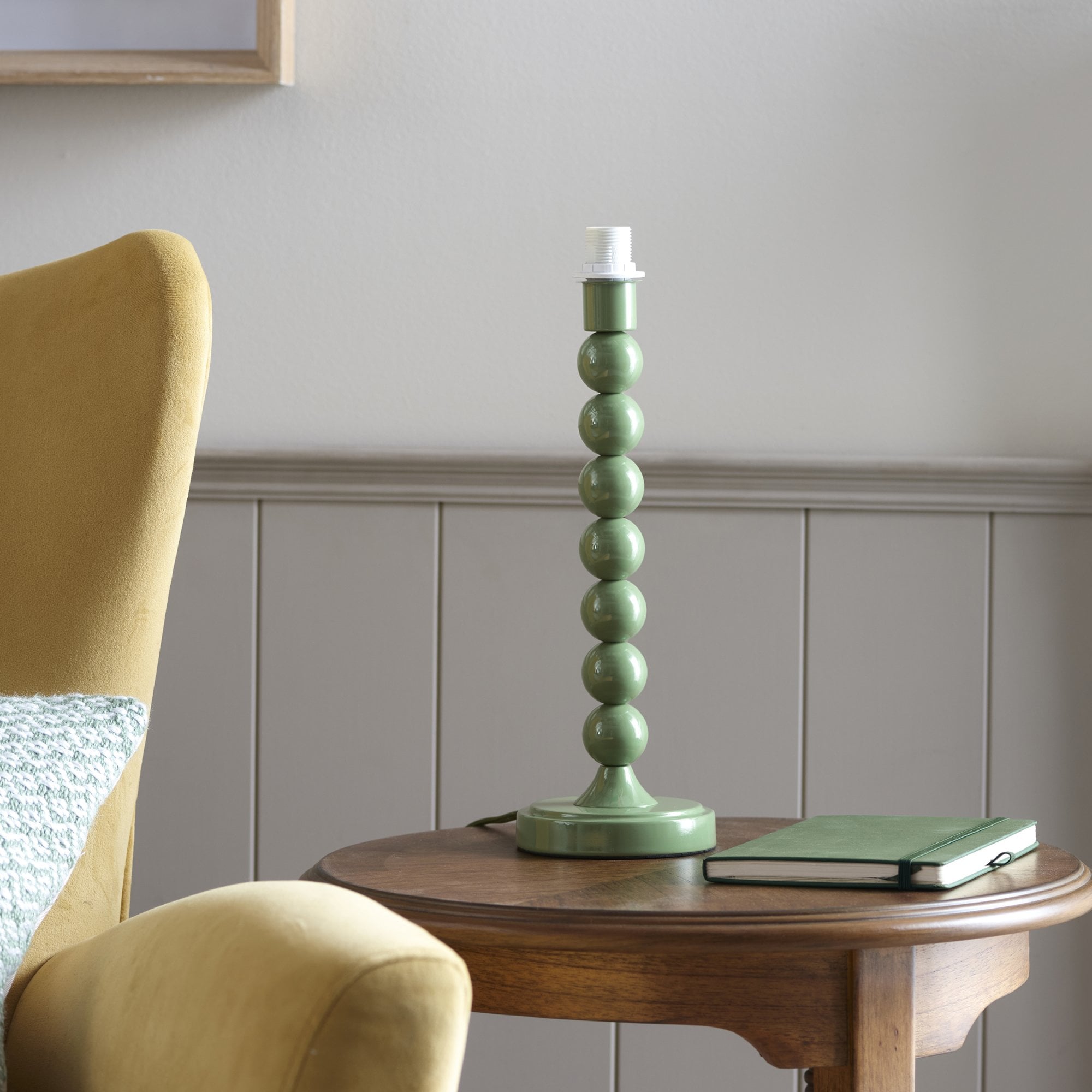 Endon Higgledy Gloss Cotswold Green Table Lamp & Ikat 25cm Coral Pink Shade