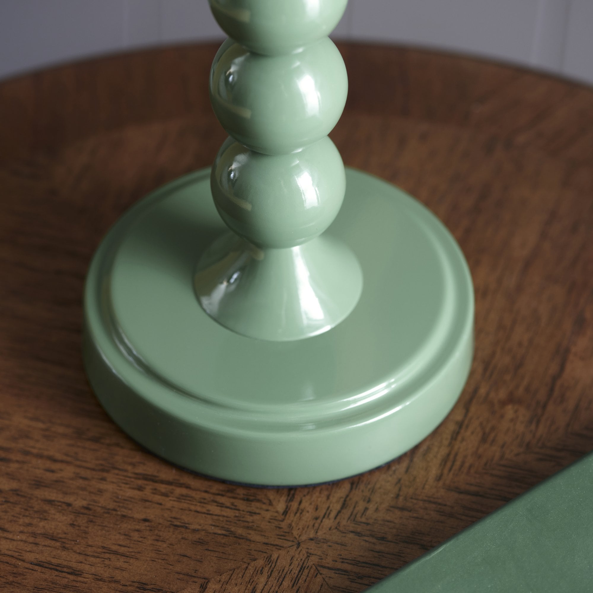 Endon Higgledy Gloss Cotswold Green Table Lamp & Ikat 25cm Coral Pink Shade