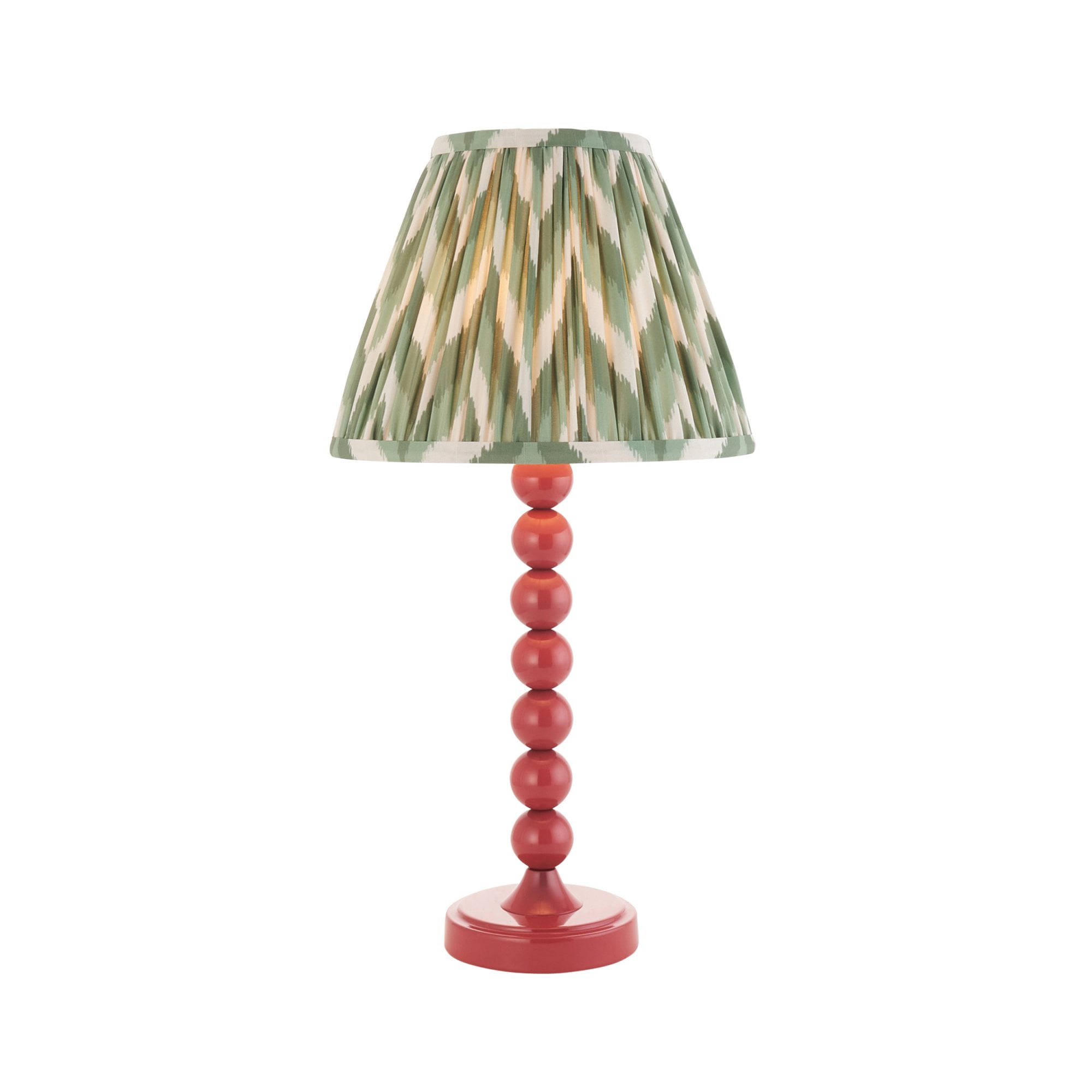 Endon Higgledy Gloss Pink Clay Table Lamp & Zigzag 25cm Cotswold Green Shade