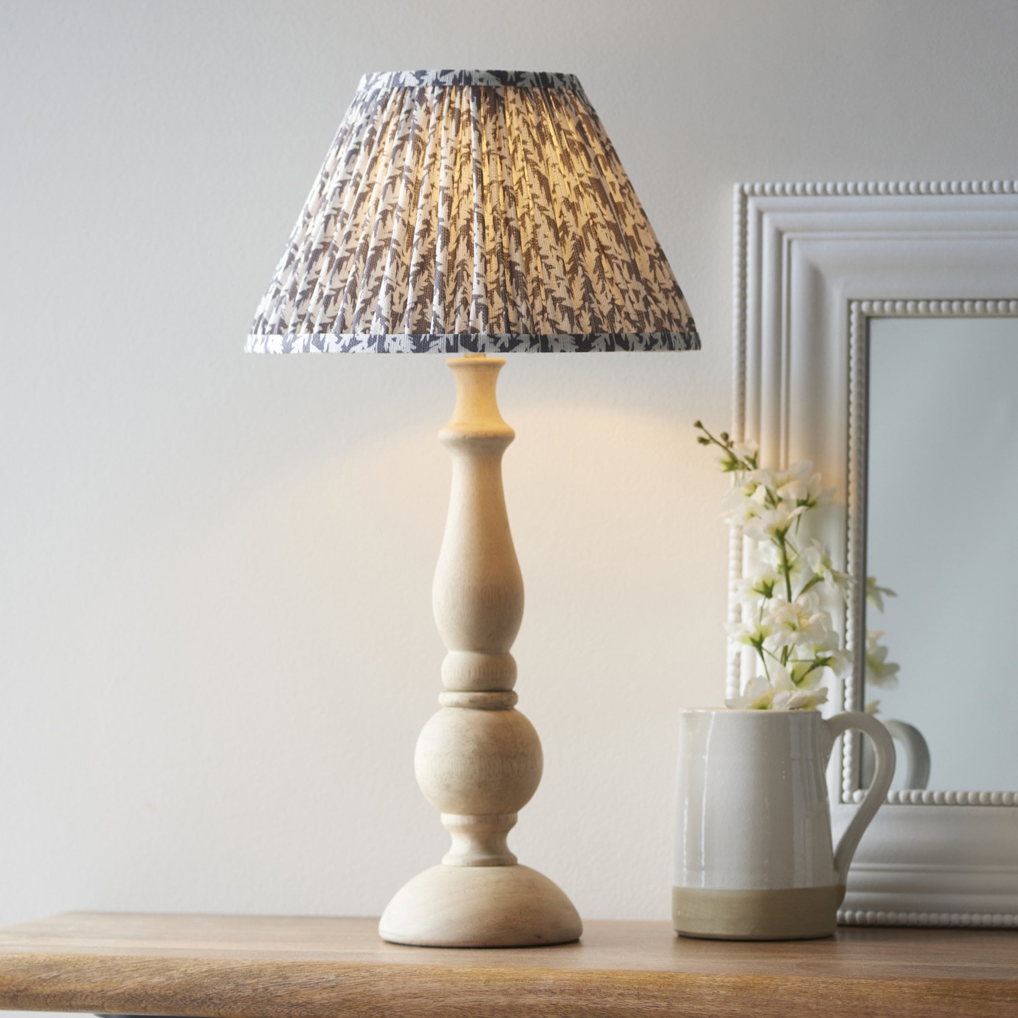 Endon Hidcote Table Lamp & Leaf 30cm Pearl Grey Shade