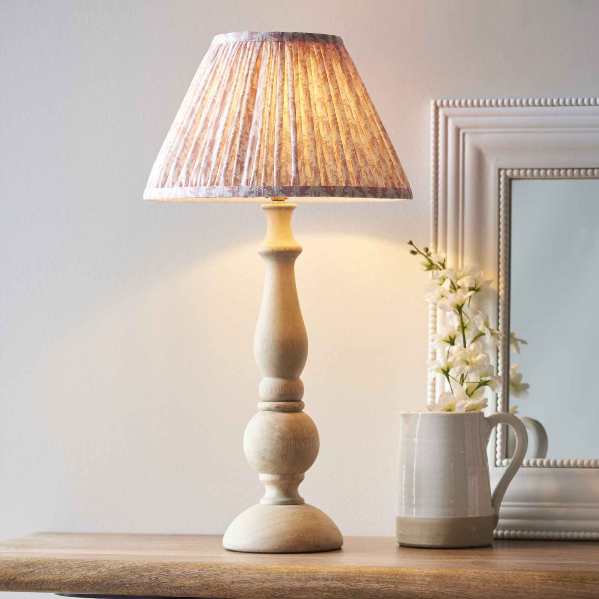 Endon Hidcote Table Lamp & Leaf 30cm Peachy Keen Shade