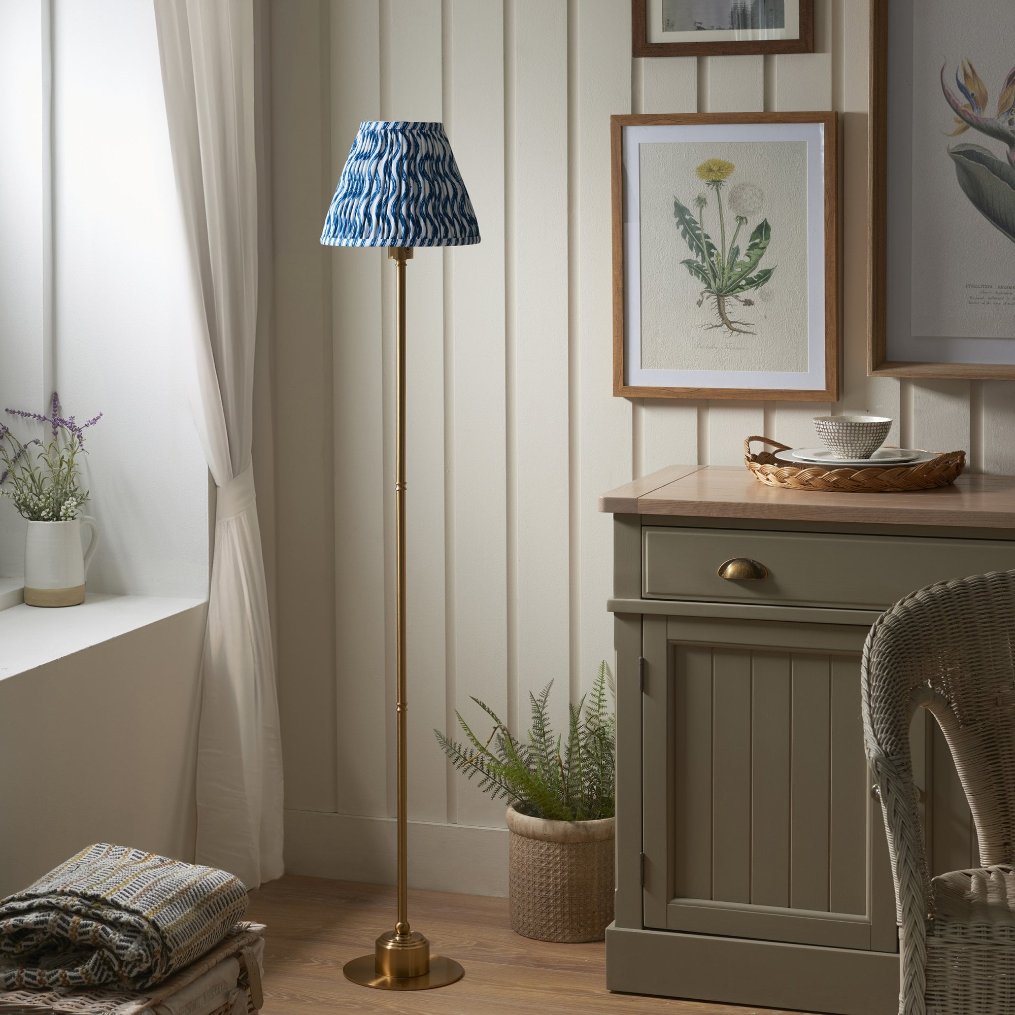 Endon Burley Rechargeable Floor Lamp & Ripple 25cm Marlin Blue Shade