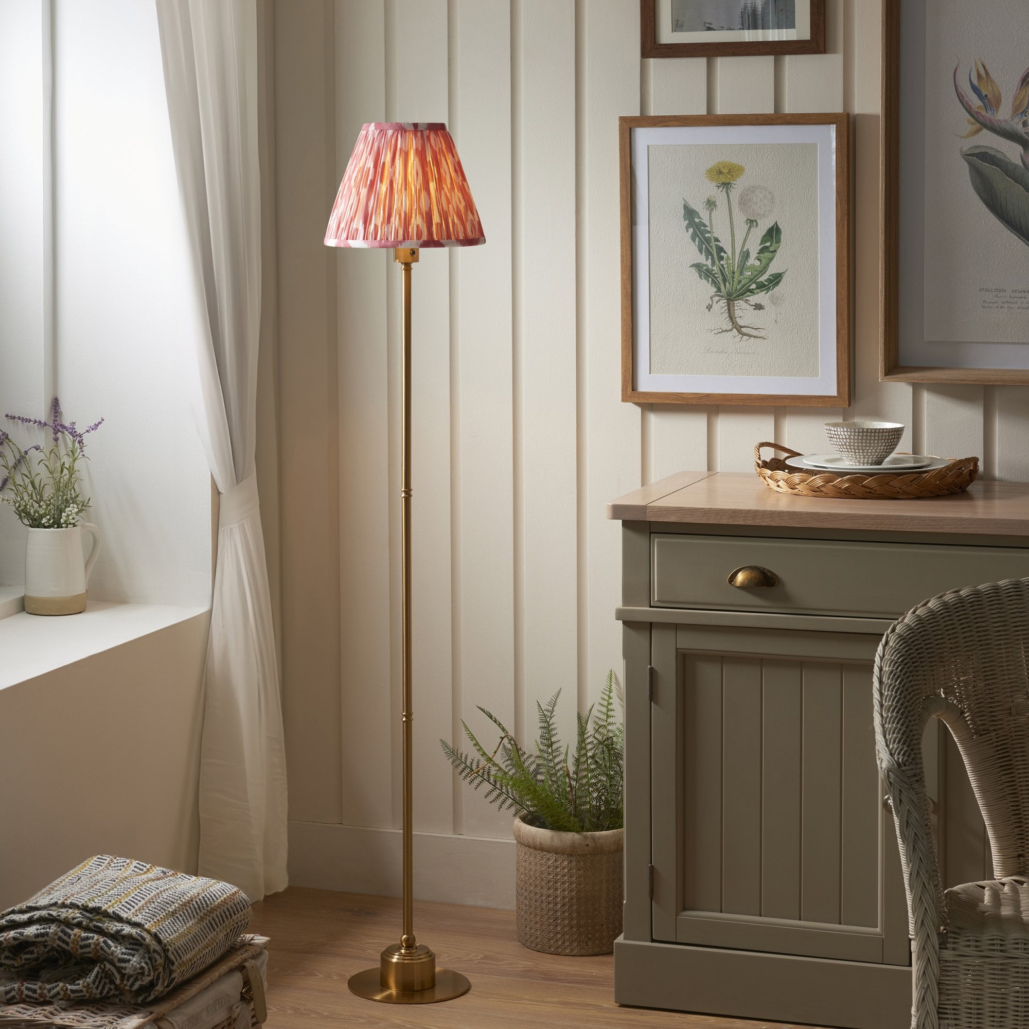 Endon Burley Rechargeable Floor Lamp & Ikat 25cm Coral Pink Shade