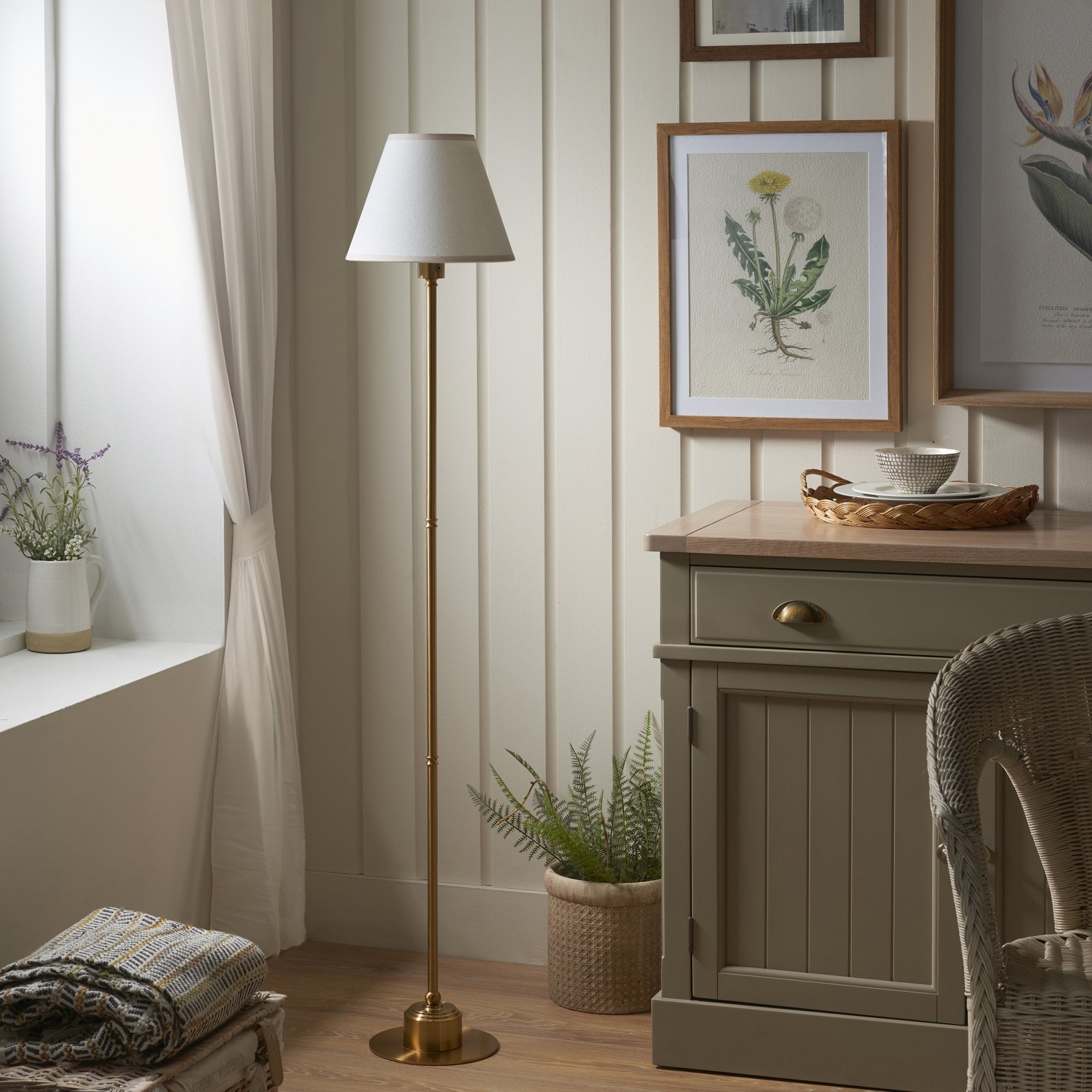 Endon Burley Rechargeable Floor Lamp & Ivy 25cm Vintage White Shade