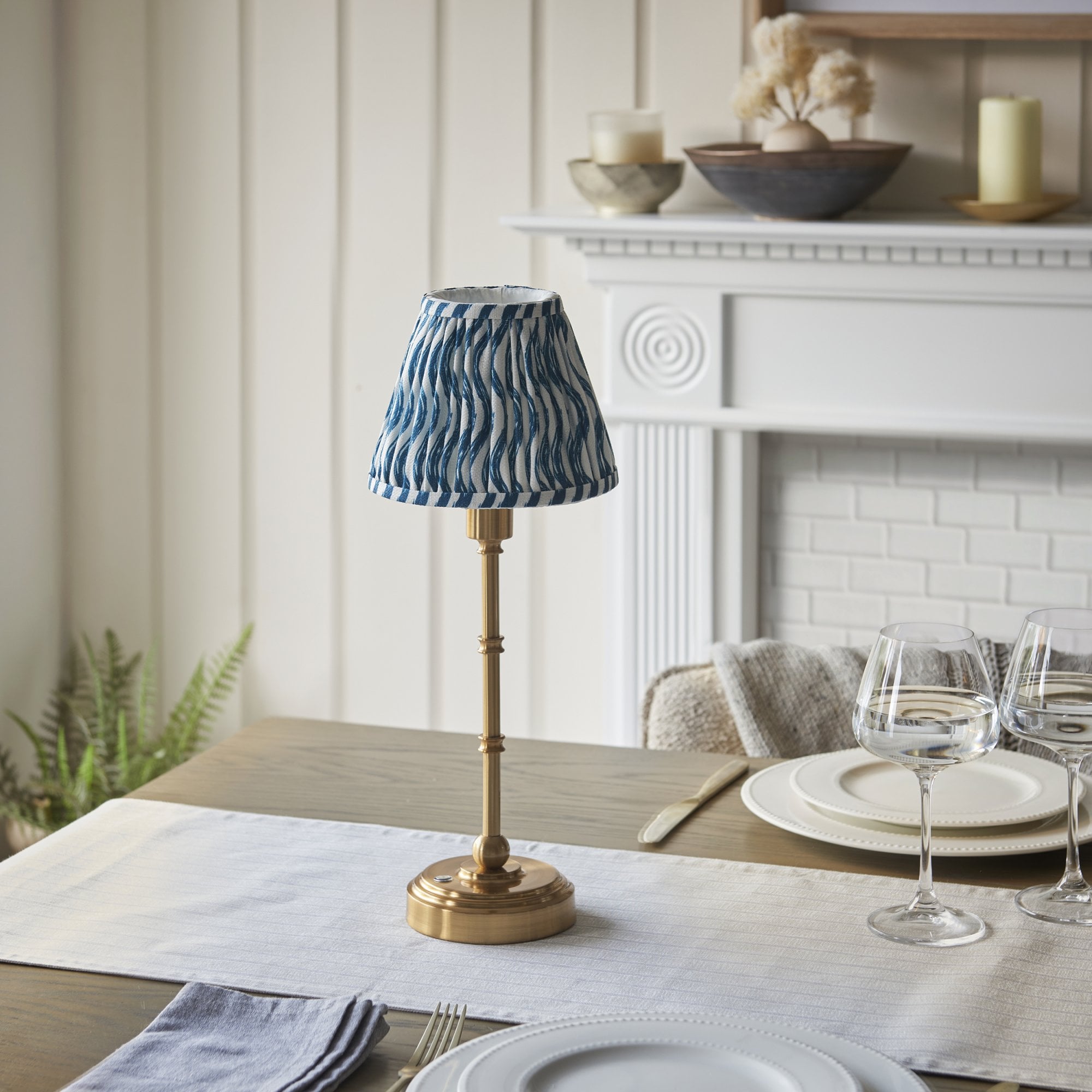Endon Burley Rechargeable Table Lamp & Ripple 16cm Marlin Blue Shade