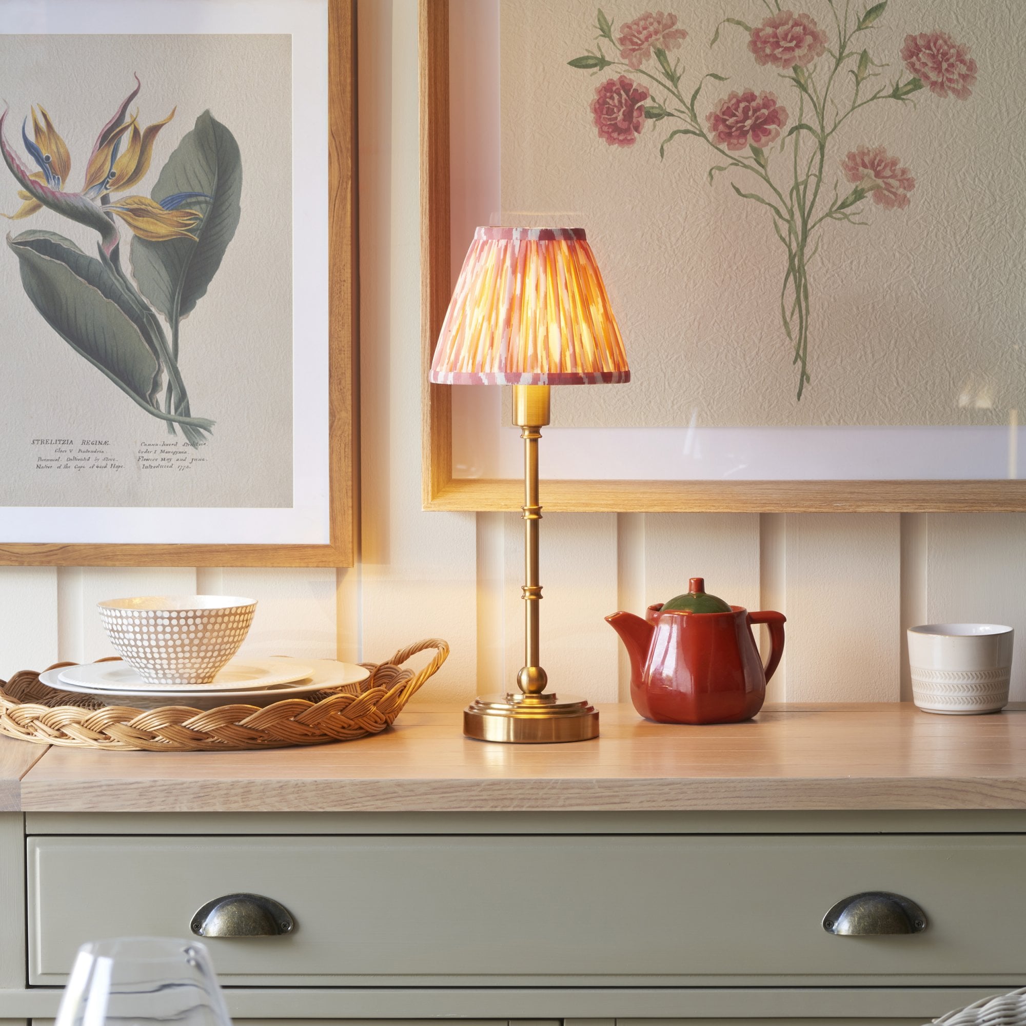 Endon Burley Rechargeable Table Lamp & Ikat 16cm Coral Pink Shade