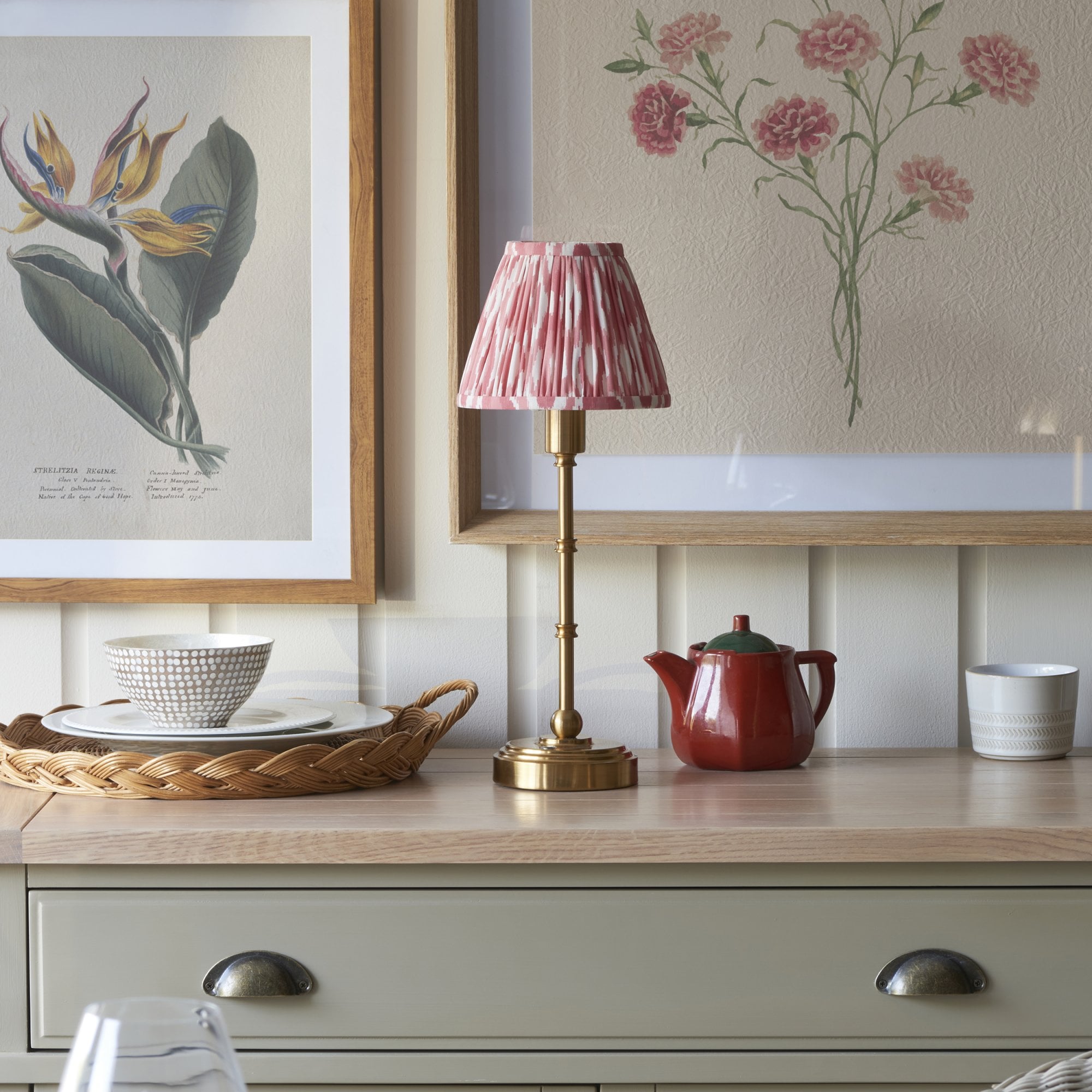 Endon Burley Rechargeable Table Lamp & Ikat 16cm Coral Pink Shade