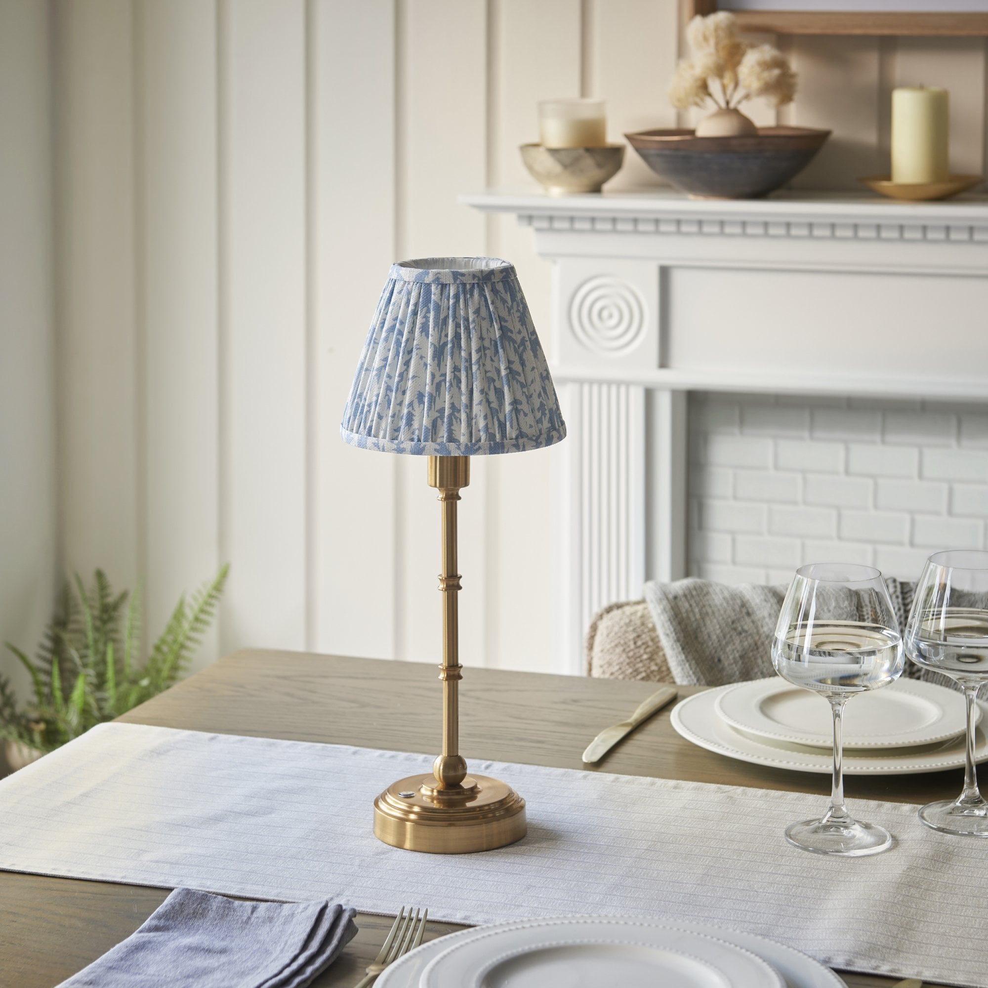 Endon Burley Rechargeable Table Lamp & Leaf 16cm Shell Bay Blue Shade