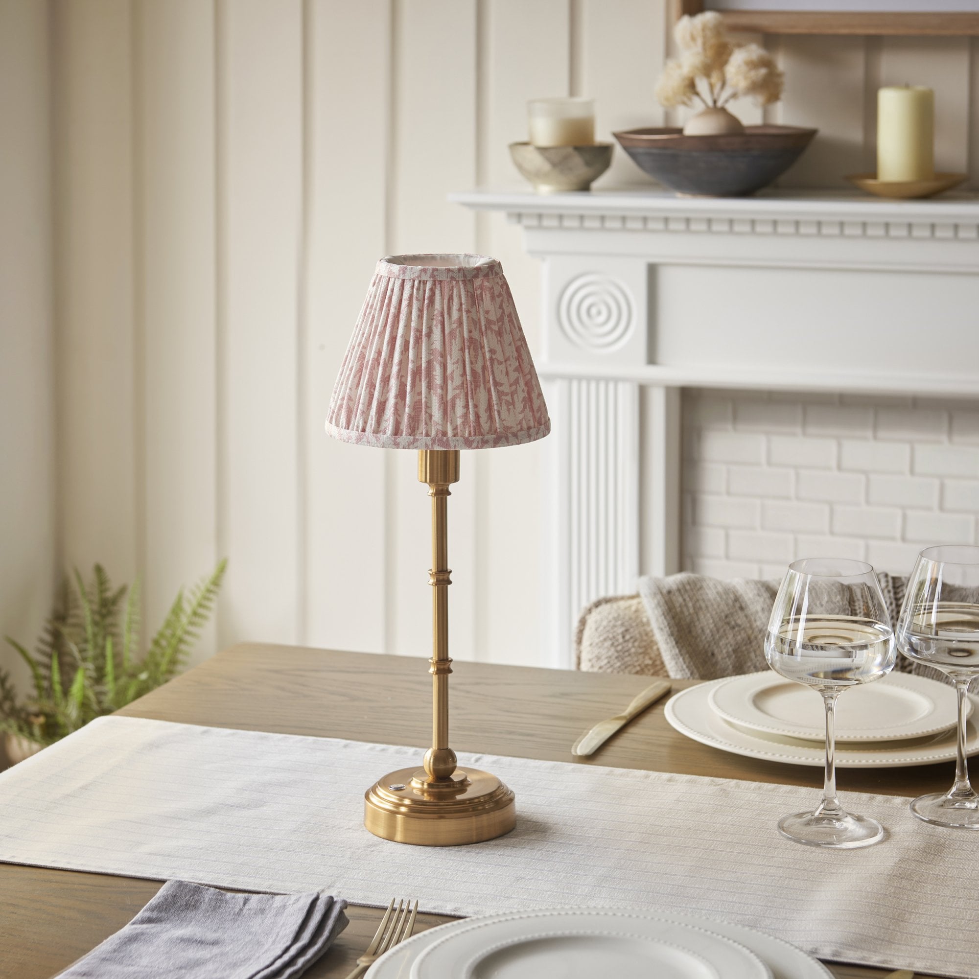 Endon Burley Rechargeable Table Lamp & Leaf 16cm Peachy Keen Shade