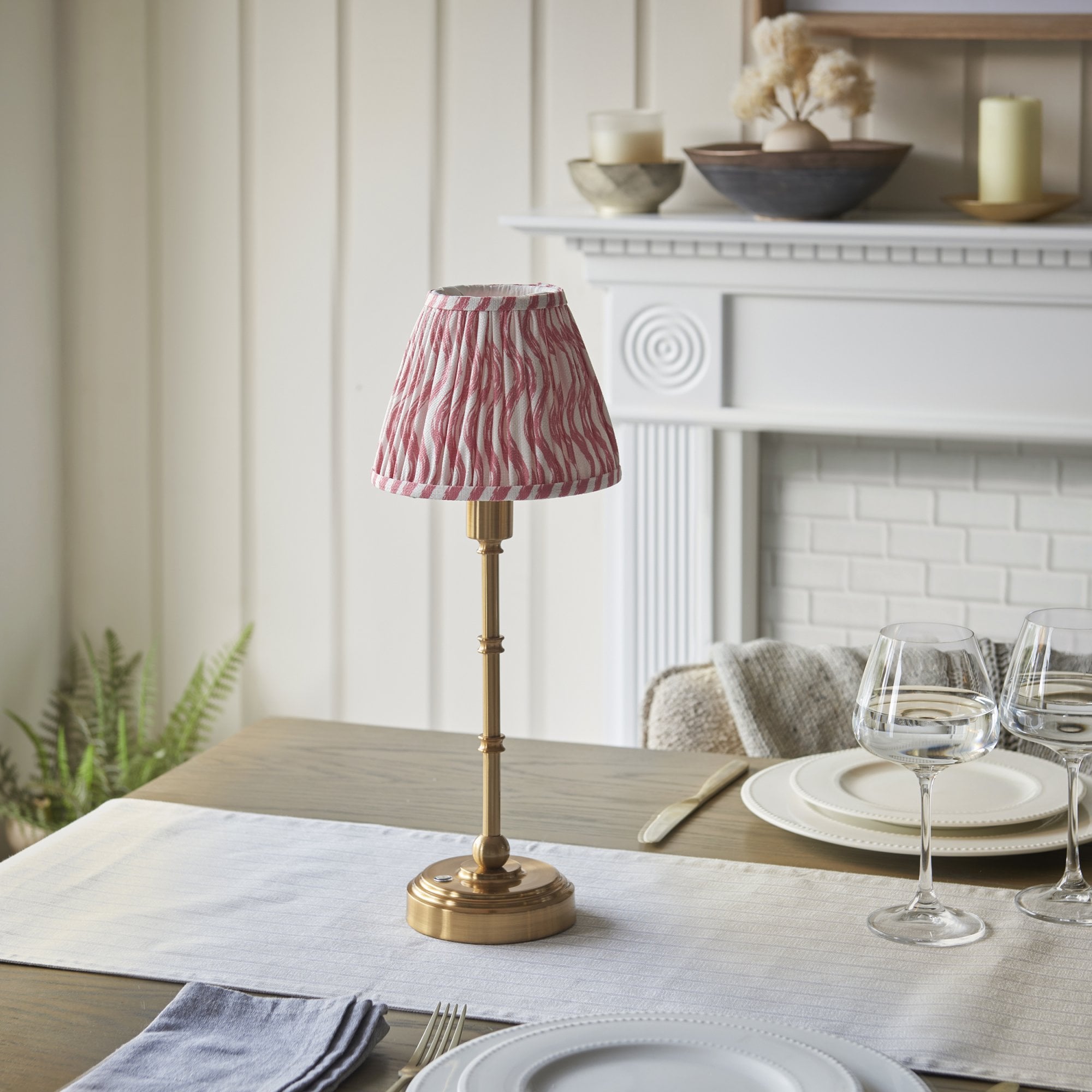 Endon Burley Rechargeable Table Lamp & Ripple 16cm Coral Pink Shade