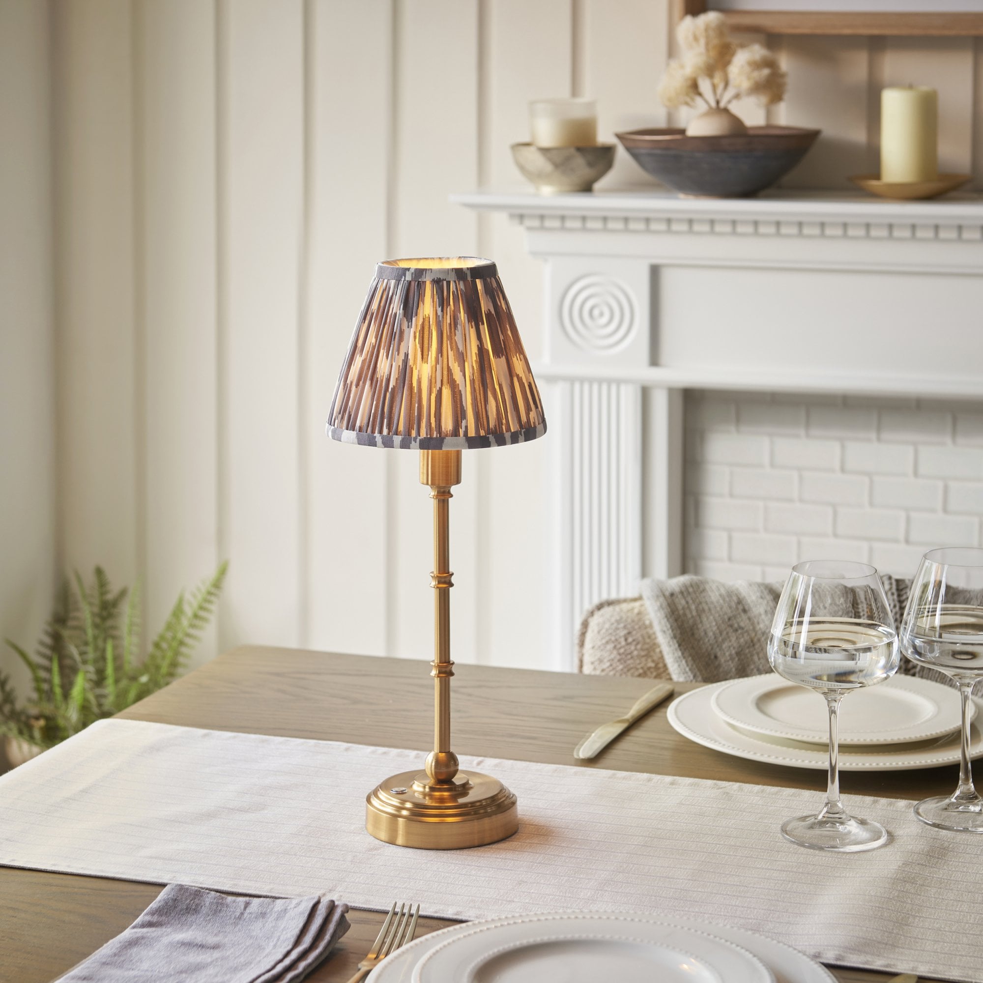 Endon Burley Rechargeable Table Lamp & Ikat 16cm Pearl Grey Shade