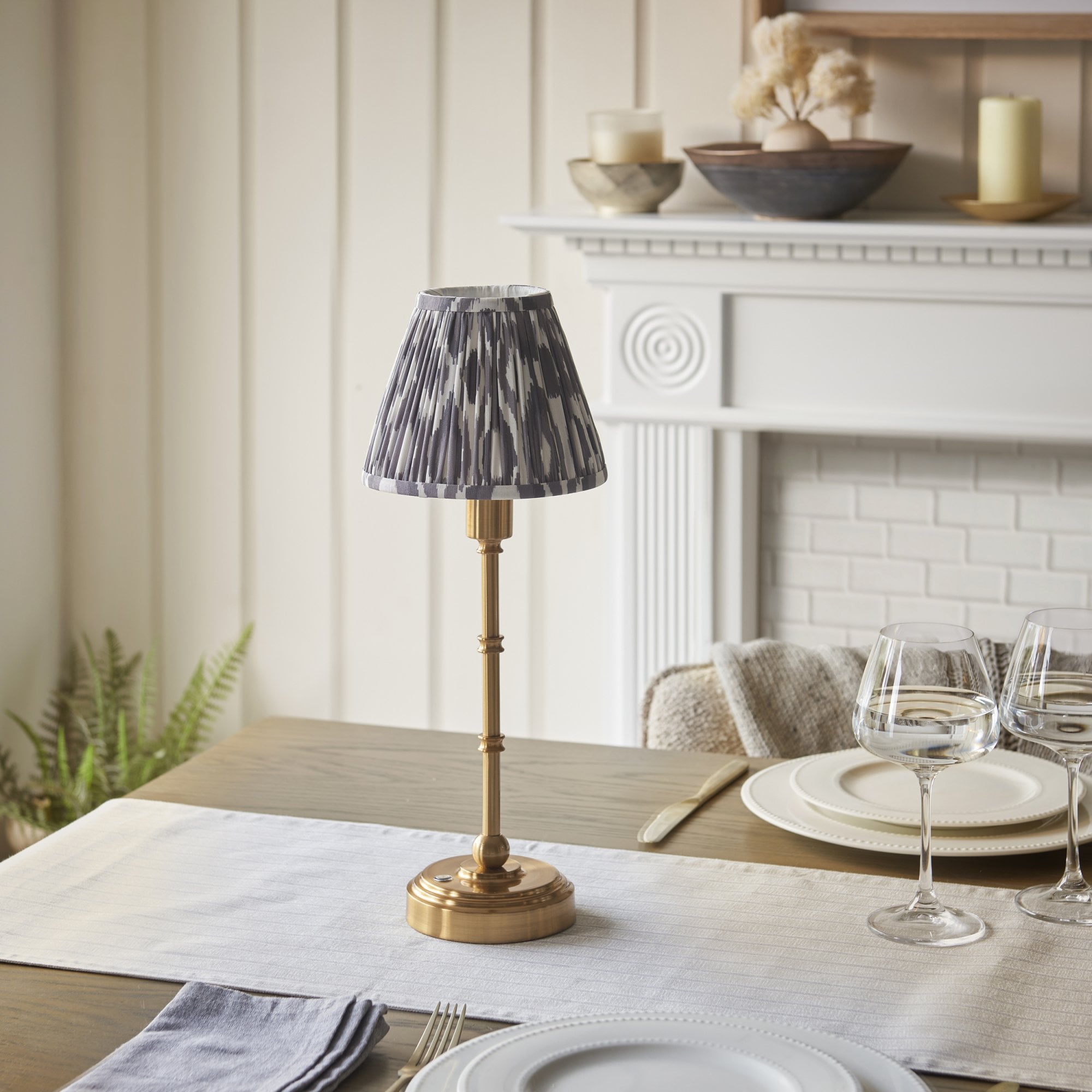 Endon Burley Rechargeable Table Lamp & Ikat 16cm Pearl Grey Shade