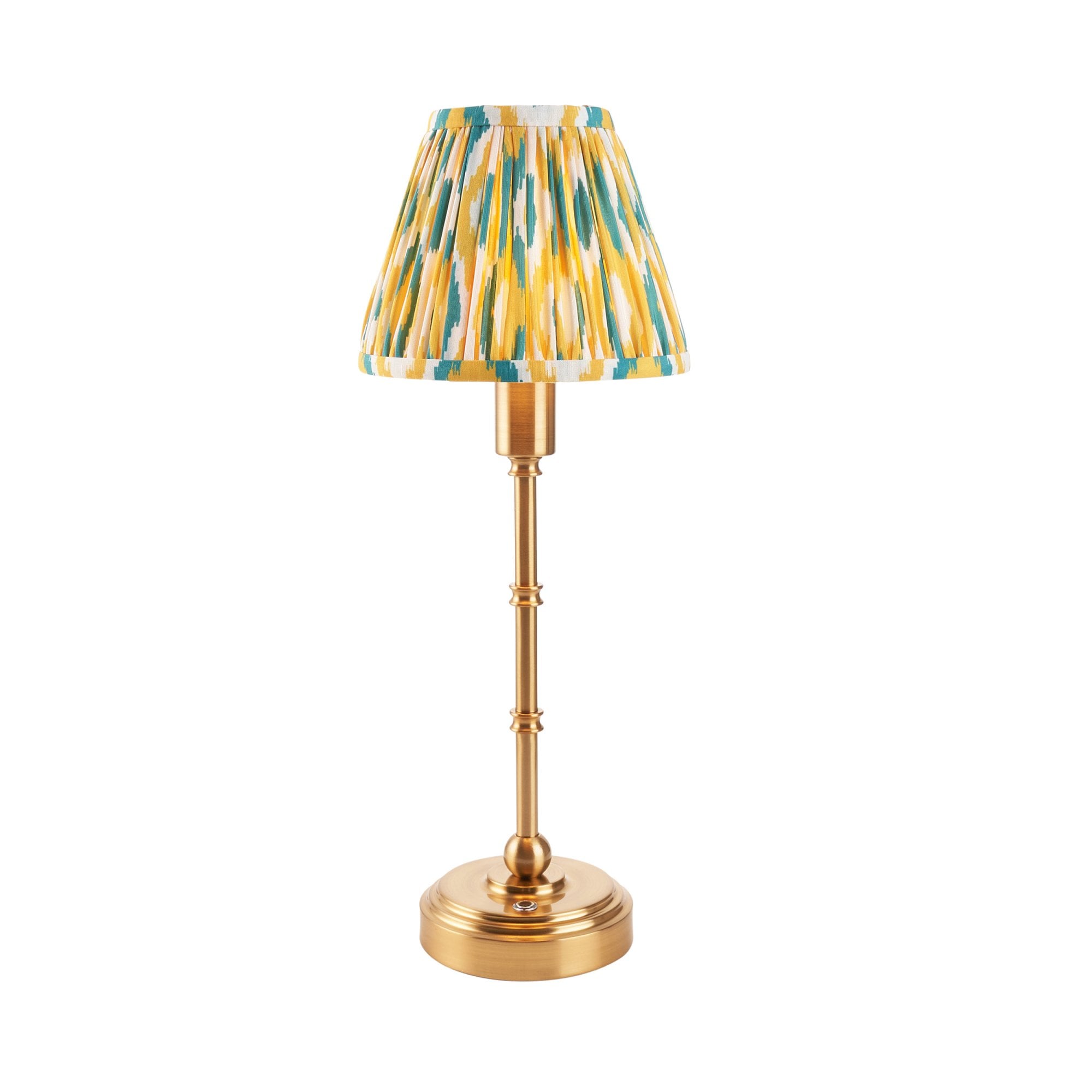 Endon Burley Rechargeable Table Lamp & Ikat 16cm Yellow & Jade Shade