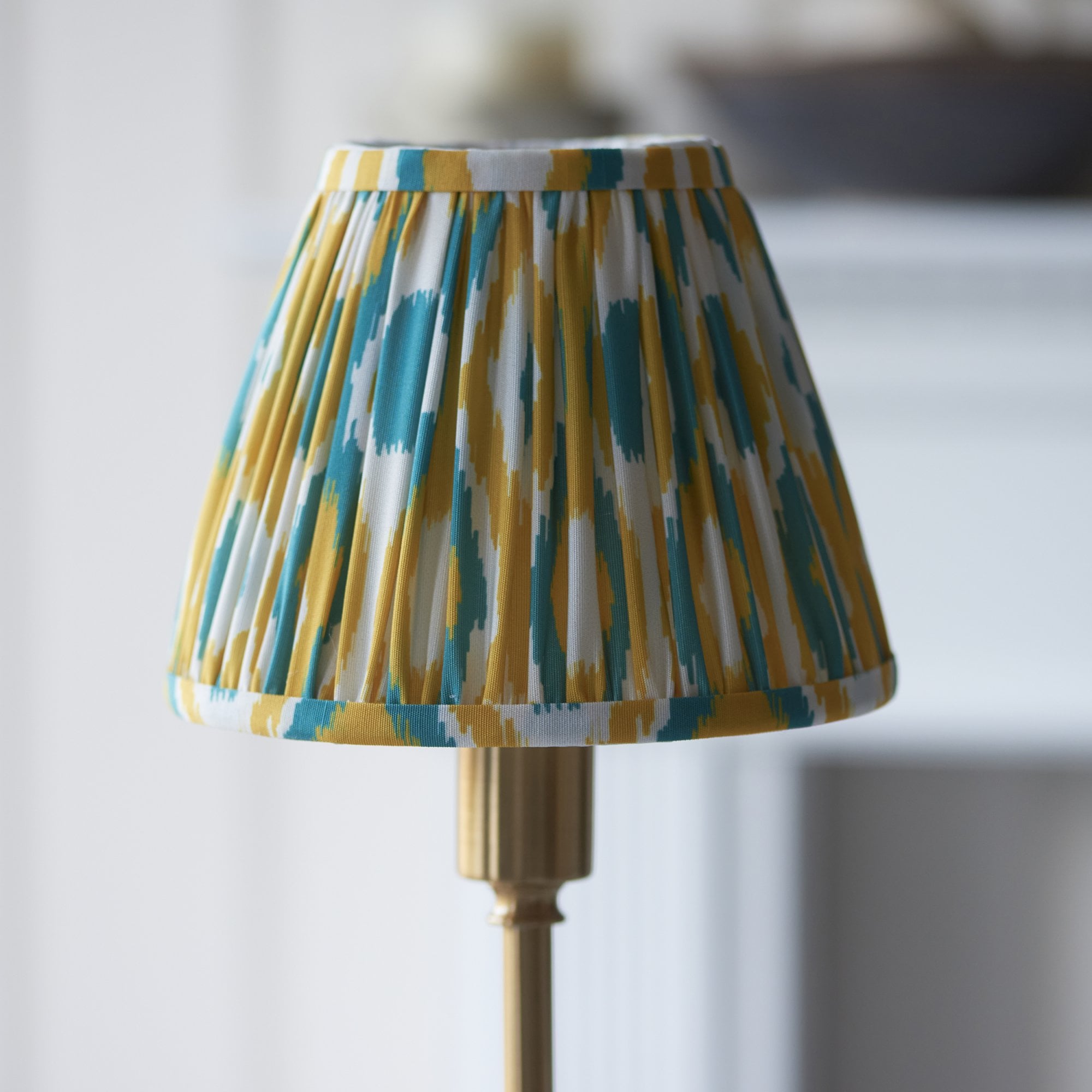 Endon Burley Rechargeable Table Lamp & Ikat 16cm Yellow & Jade Shade