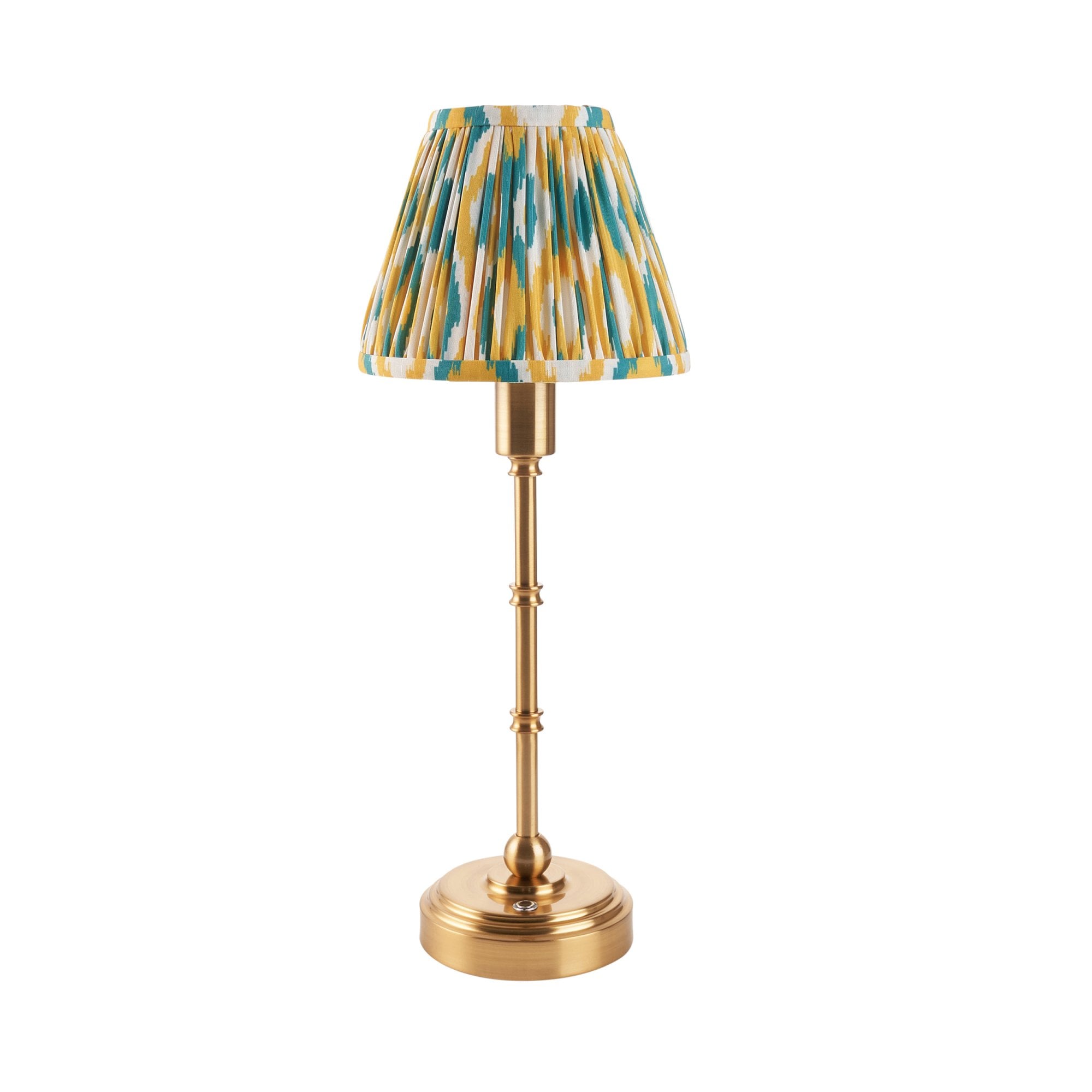 Endon Burley Rechargeable Table Lamp & Ikat 16cm Yellow & Jade Shade