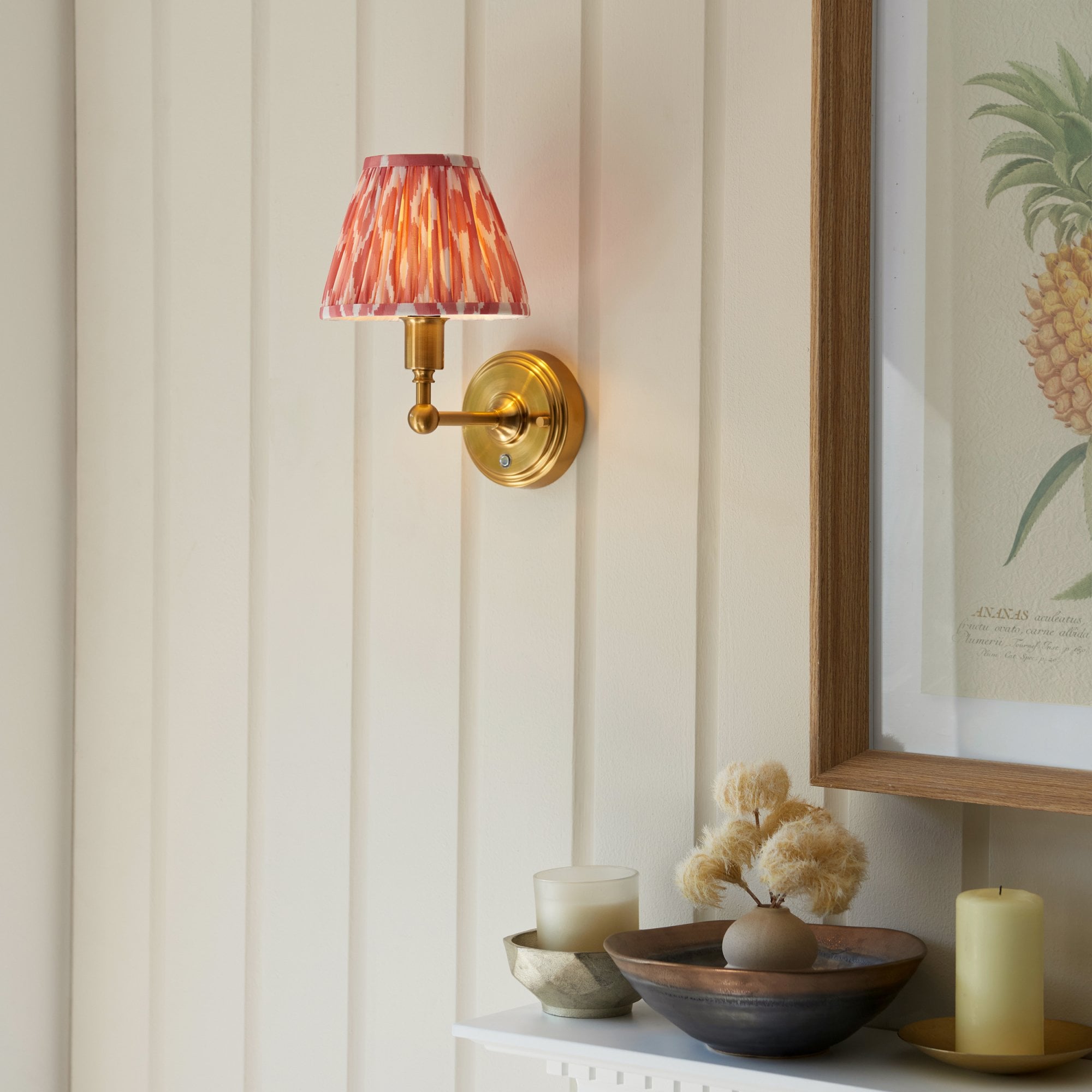 Endon Burley Rechargeable Wall Light & Ikat 16cm Coral Pink Shade