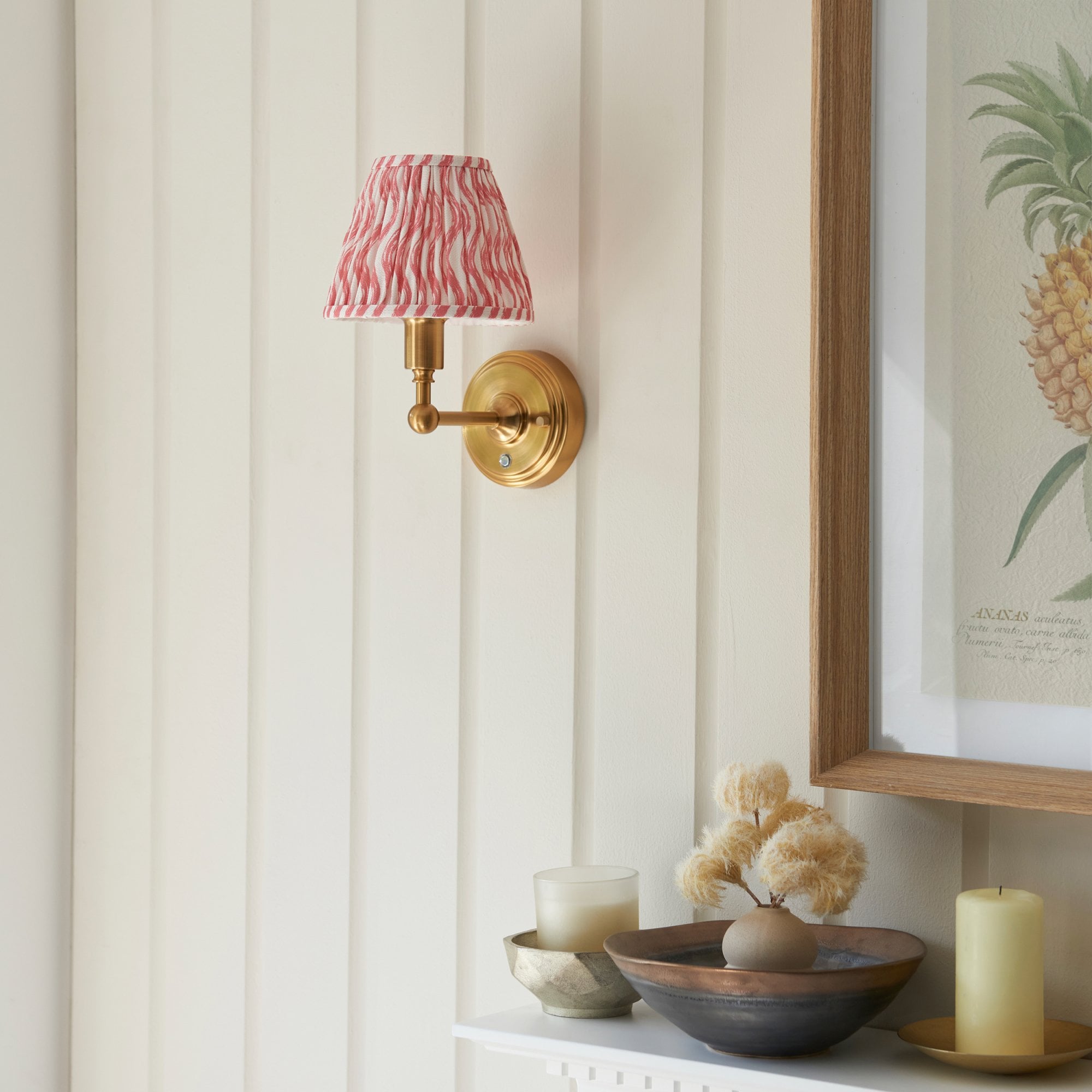 Endon Burley Rechargeable Wall Light & Ripple 16cm Coral Pink Shade