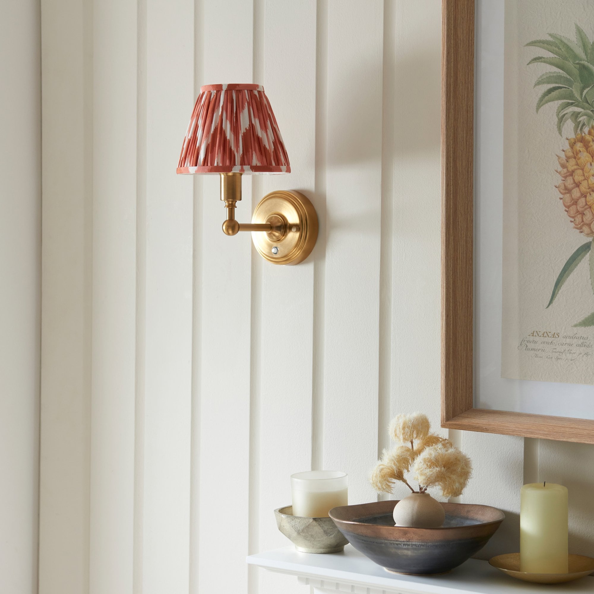 Endon Burley Rechargeable Wall Light & Zigzag 16cm Apricot Orange Shade