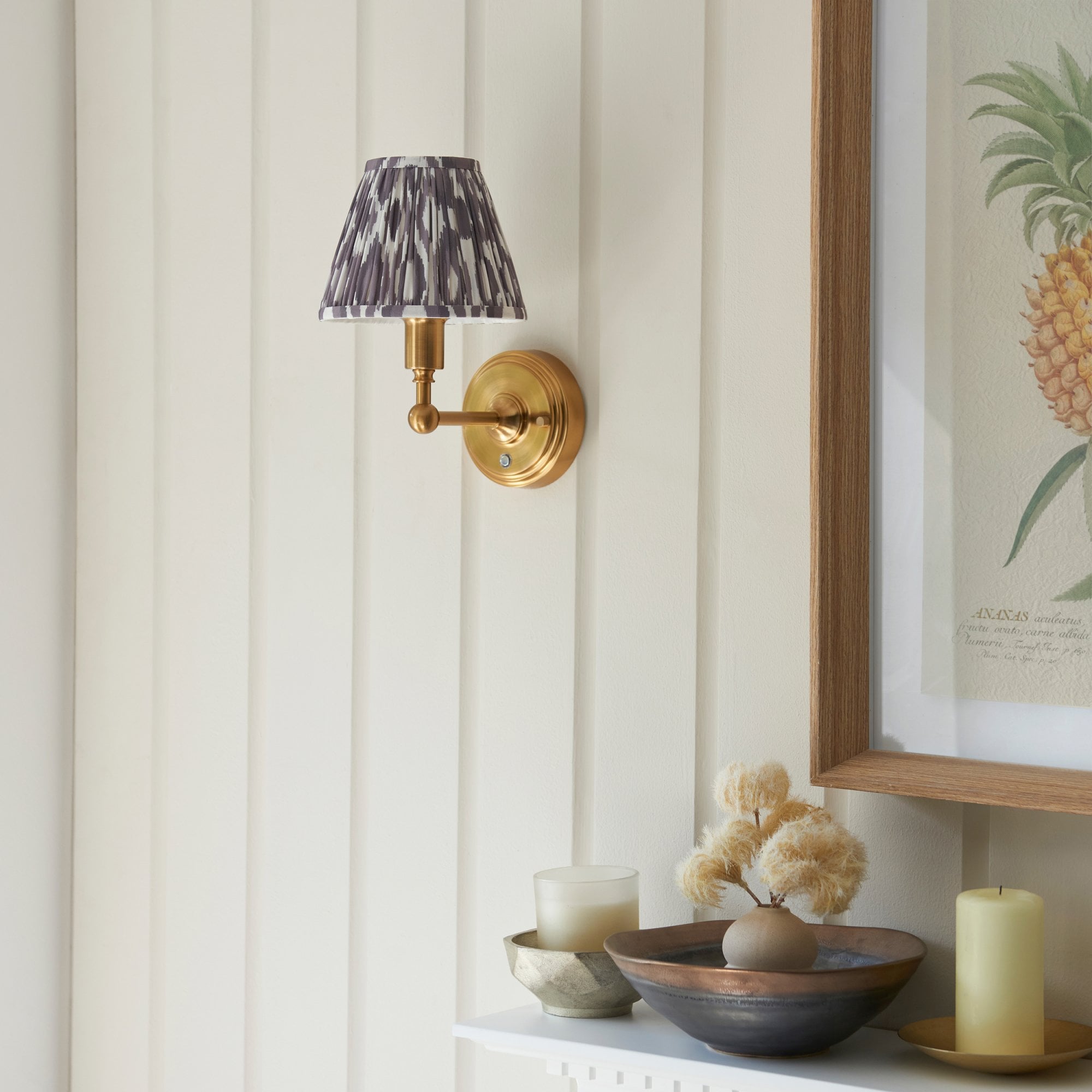Endon Burley Rechargeable Wall Light & Ikat 16cm Pearl Grey Shade