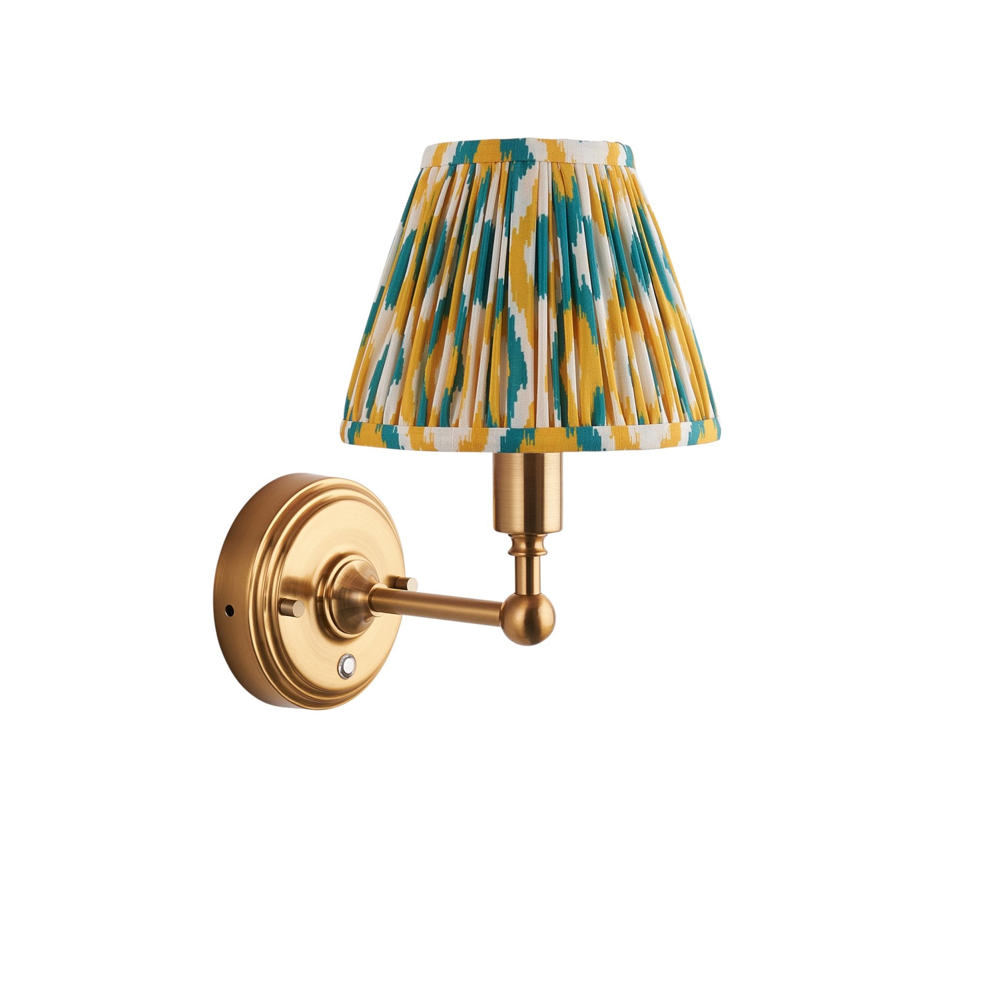 Endon Burley Rechargeable Wall Light & Ikat 16cm Yellow & Jade Shade
