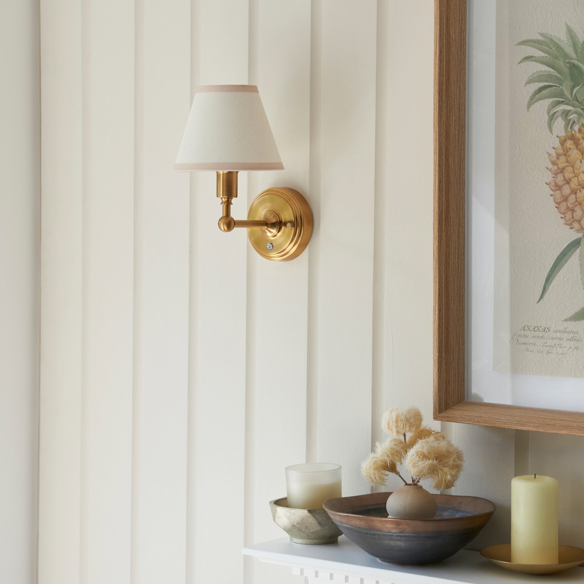 Endon Burley Rechargeable Wall Light & Ivy 16cm Vintage White Shade