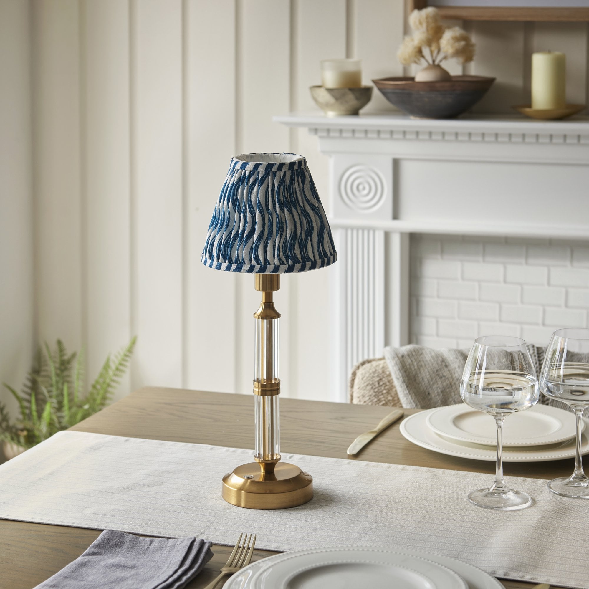 Endon Morton Rechargeable Table Lamp & Ripple 16cm Marlin Blue Shade
