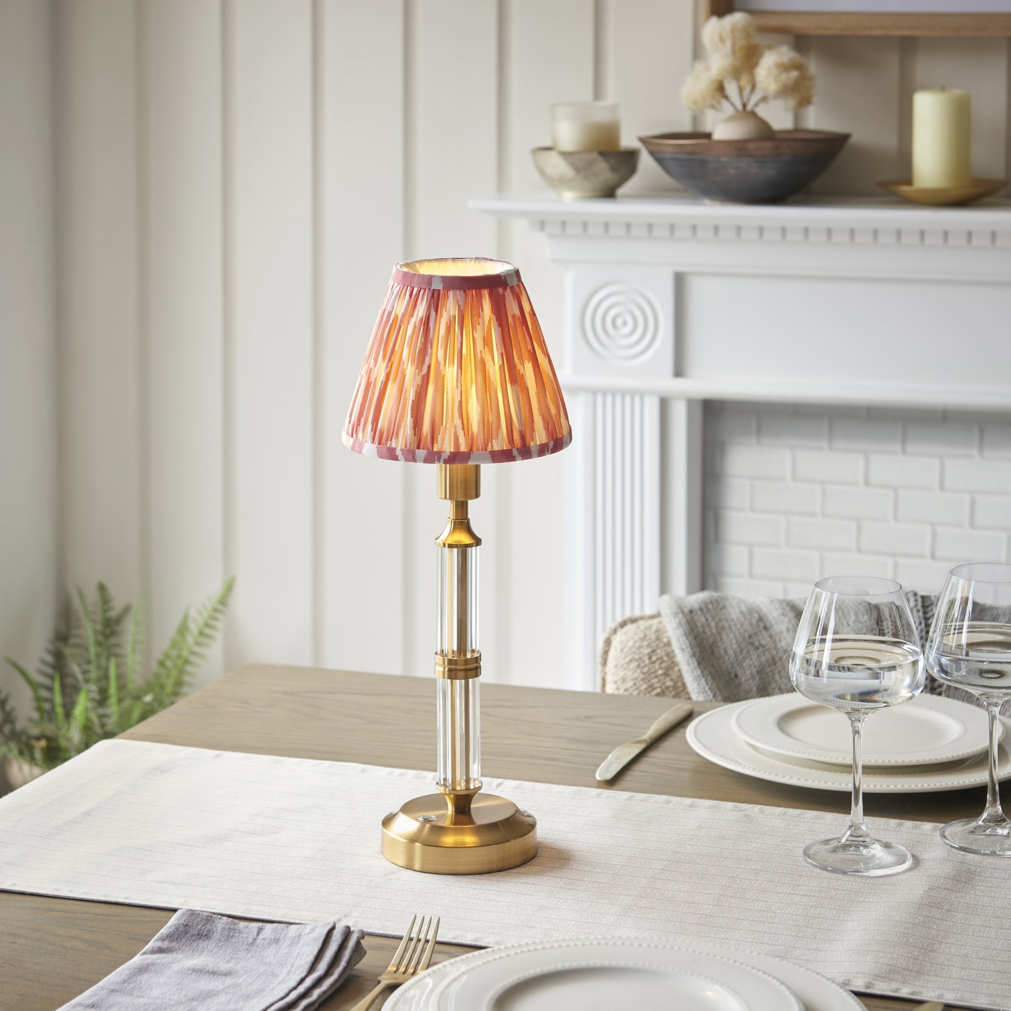 Endon Morton Rechargeable Table Lamp & Ikat 16cm Coral Pink Shade