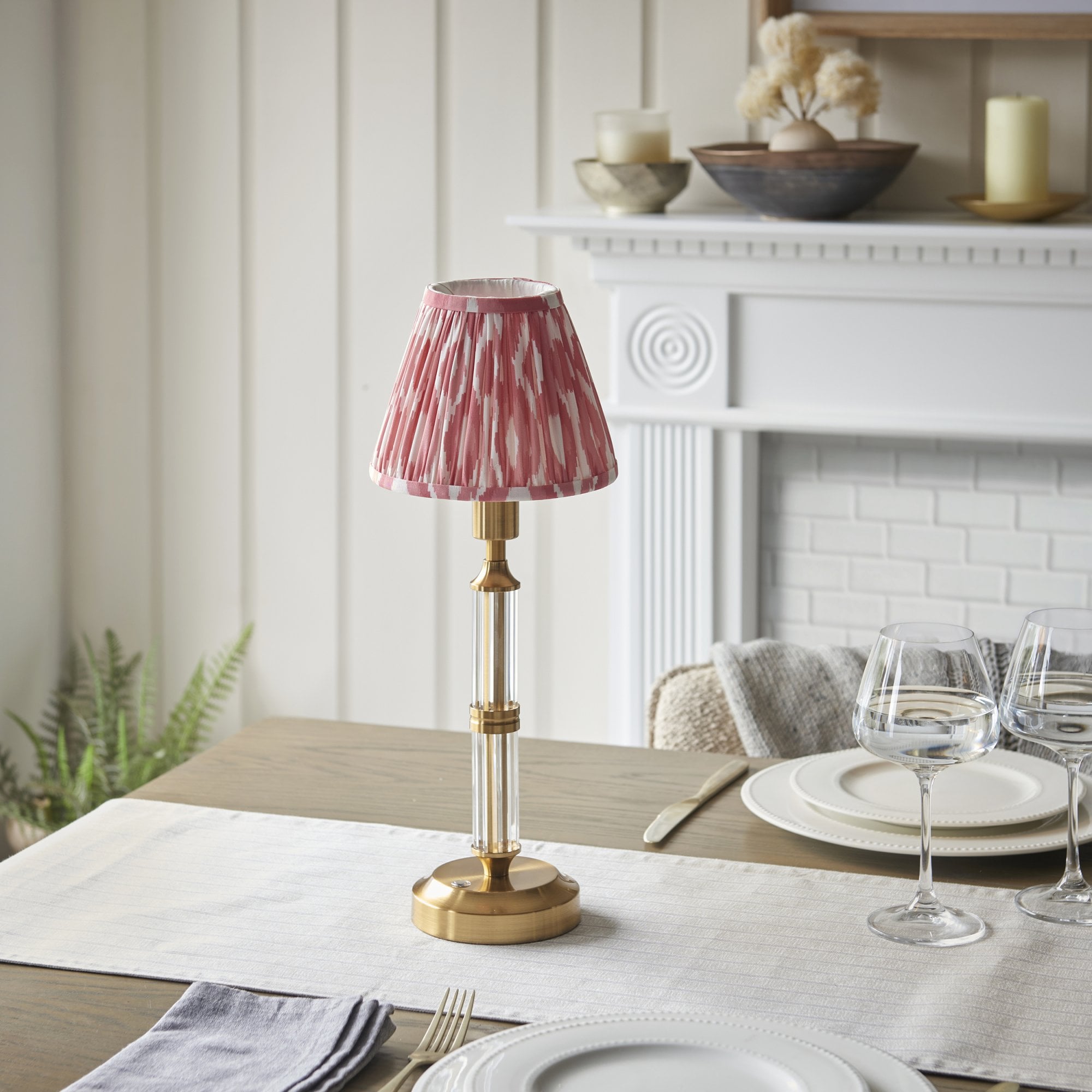 Endon Morton Rechargeable Table Lamp & Ikat 16cm Coral Pink Shade