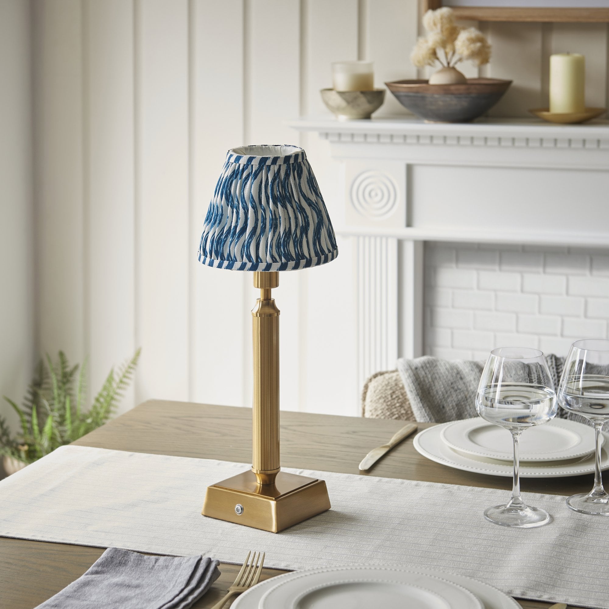 Endon Trobridge Rechargeable Table Lamp & Ripple 16cm Marlin Blue Shade