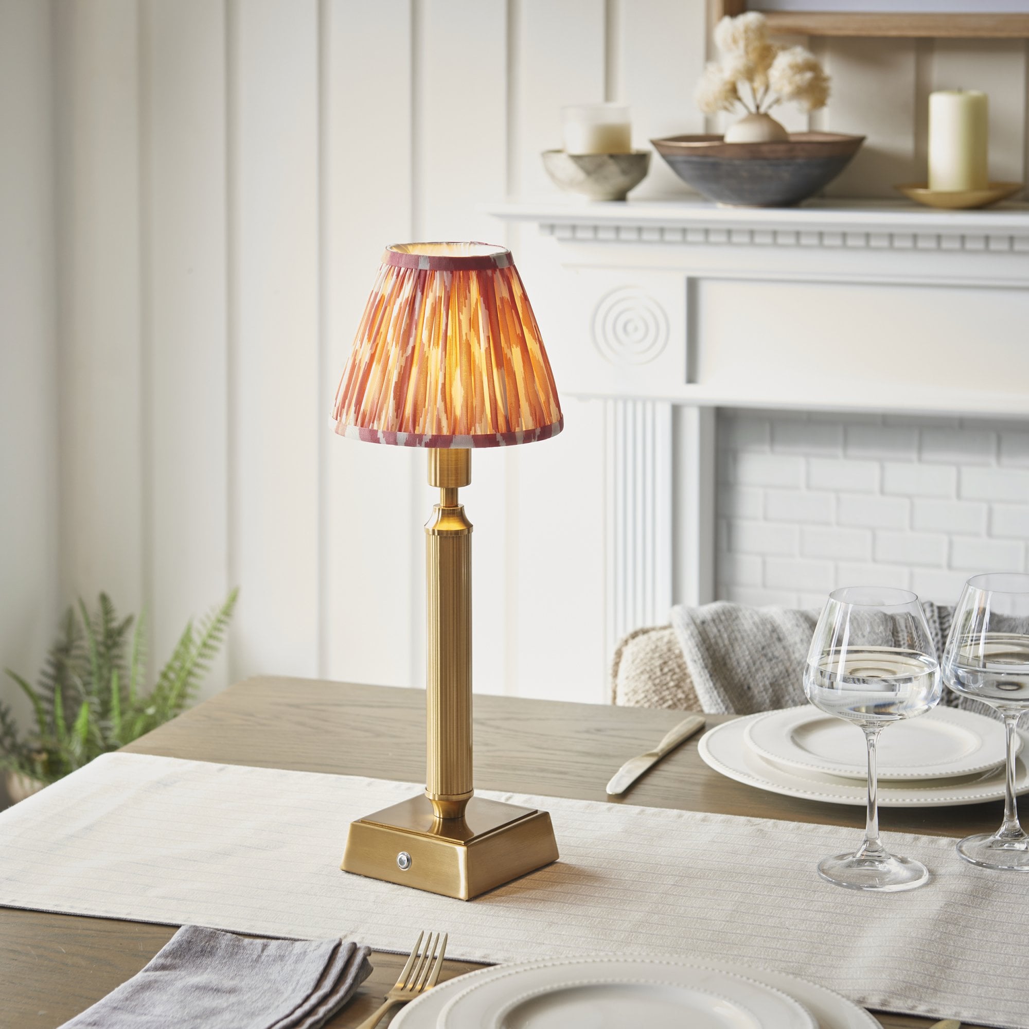 Endon Trobridge Rechargeable Table Lamp & Ikat 16cm Coral Pink Shade