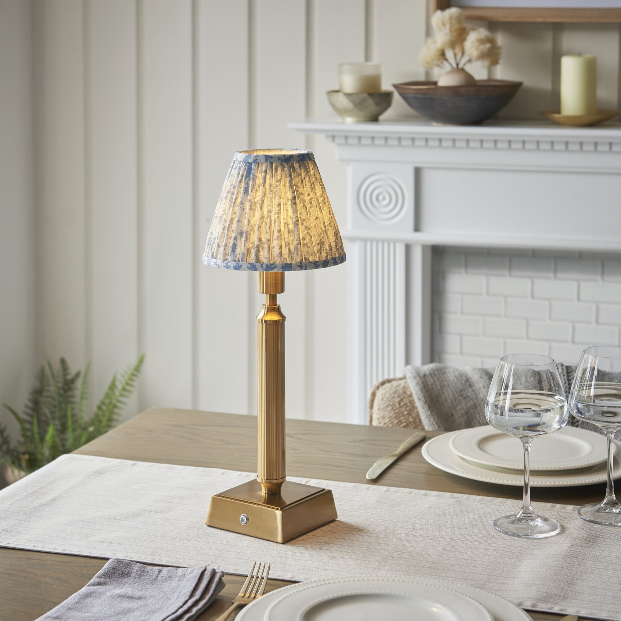 Endon Trobridge Rechargeable Table Lamp & Leaf 16cm Shell Bay Blue Shade