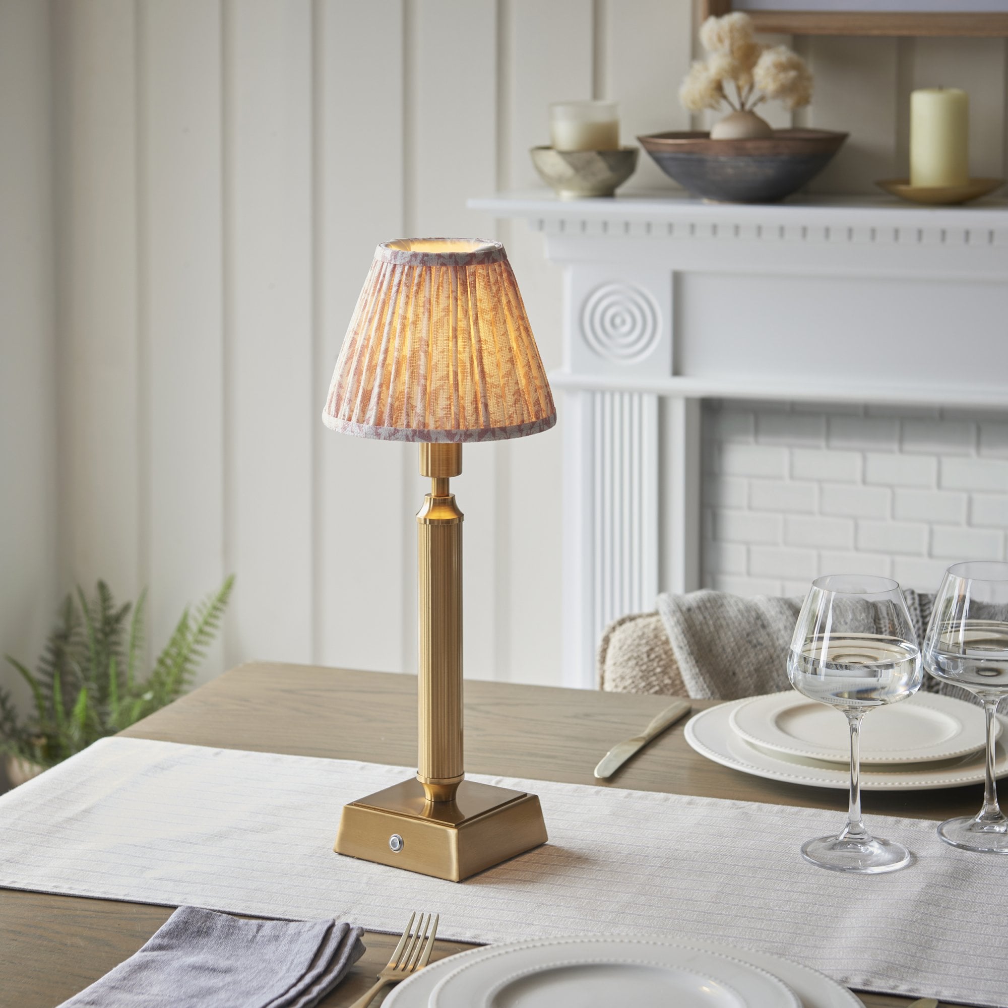 Endon Trobridge Rechargeable Table Lamp & Leaf 16cm Peachy Keen Shade