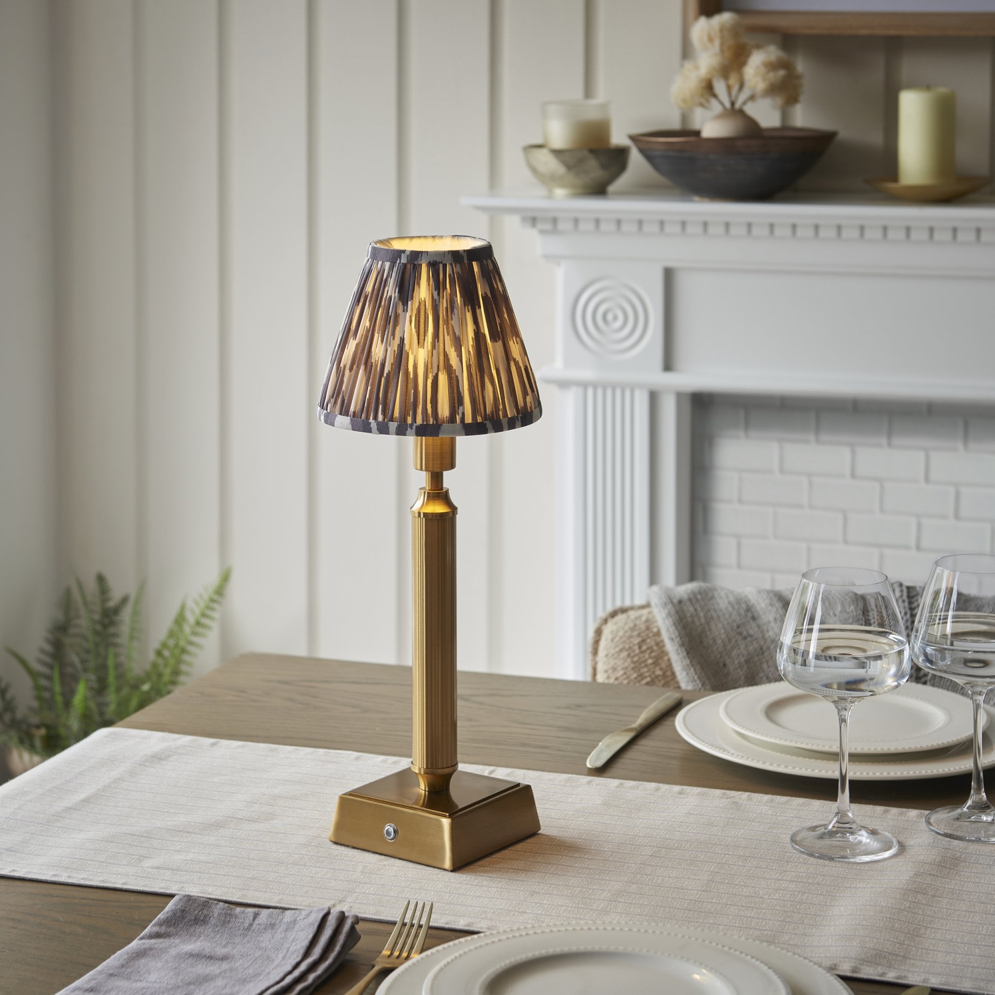 Endon Trobridge Rechargeable Table Lamp & Ikat 16cm Pearl Grey Shade