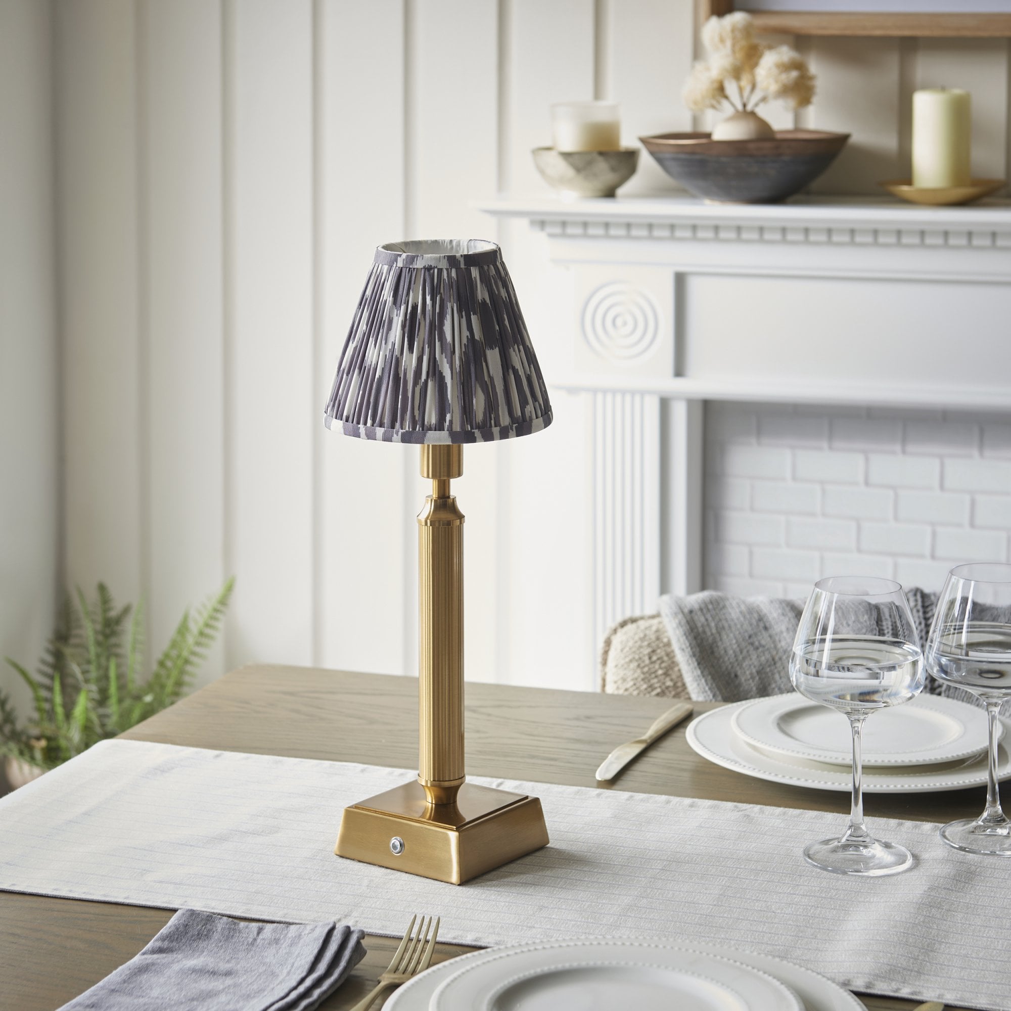 Endon Trobridge Rechargeable Table Lamp & Ikat 16cm Pearl Grey Shade