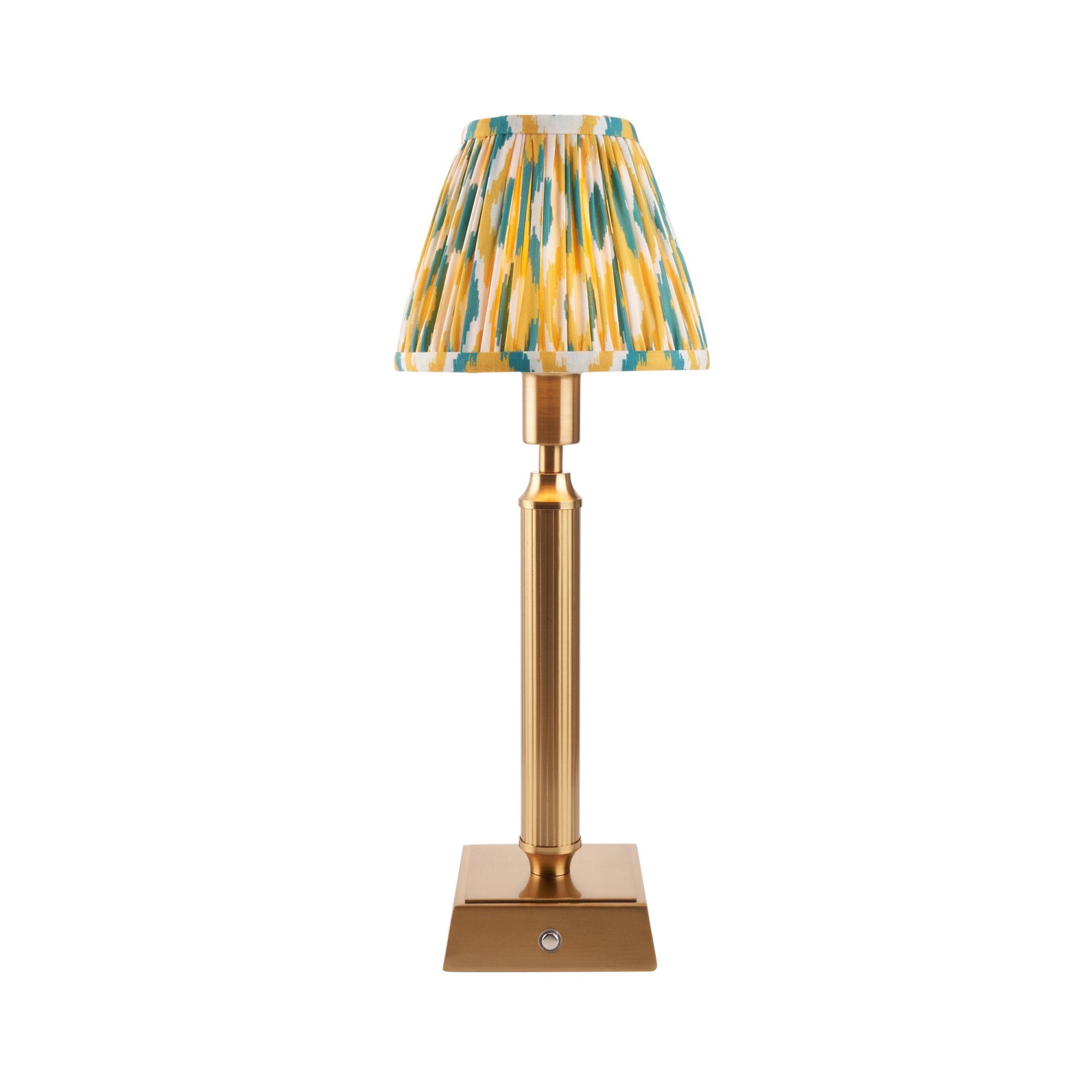 Endon Trobridge Rechargeable Table Lamp & Ikat 16cm Yellow & Jade Shade