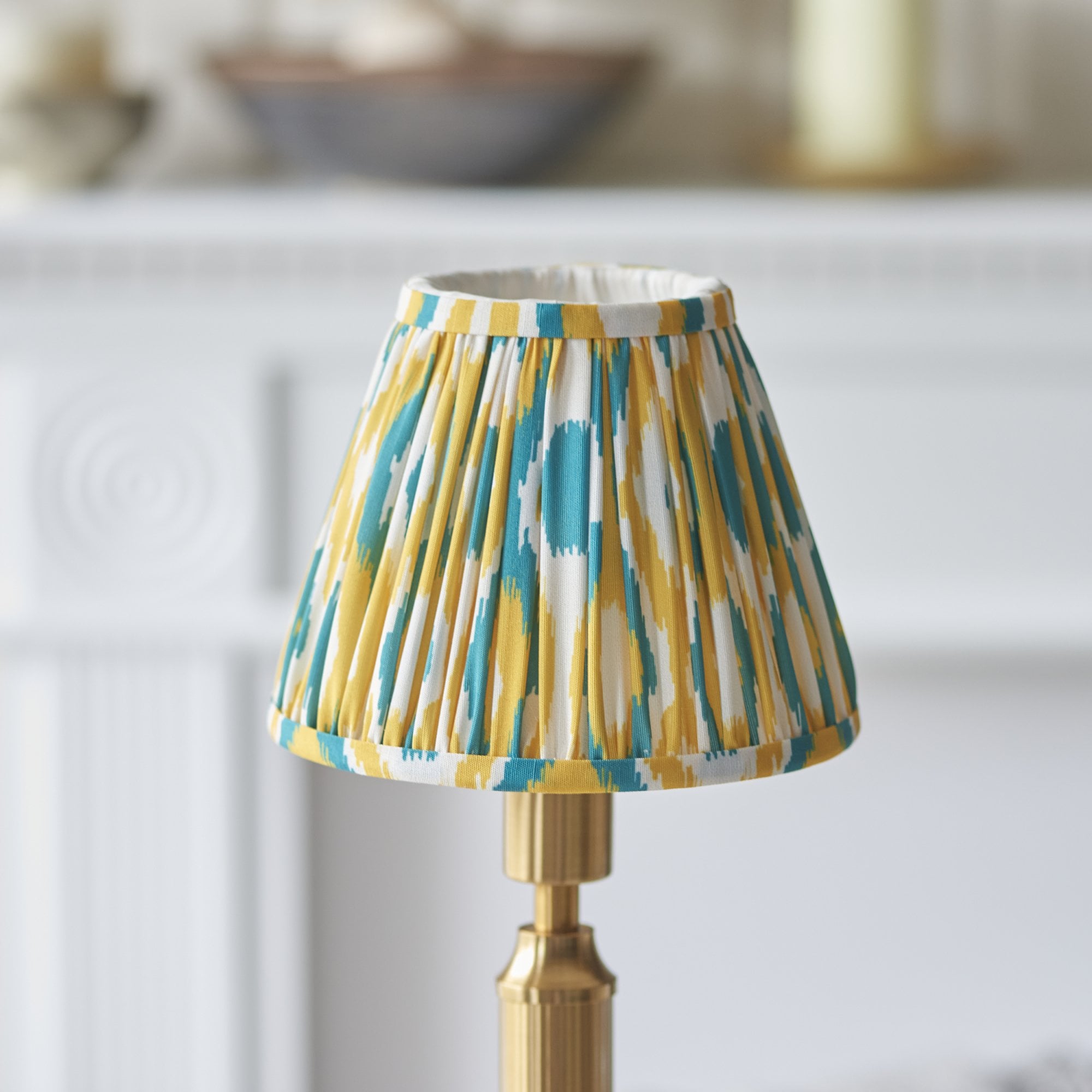 Endon Trobridge Rechargeable Table Lamp & Ikat 16cm Yellow & Jade Shade