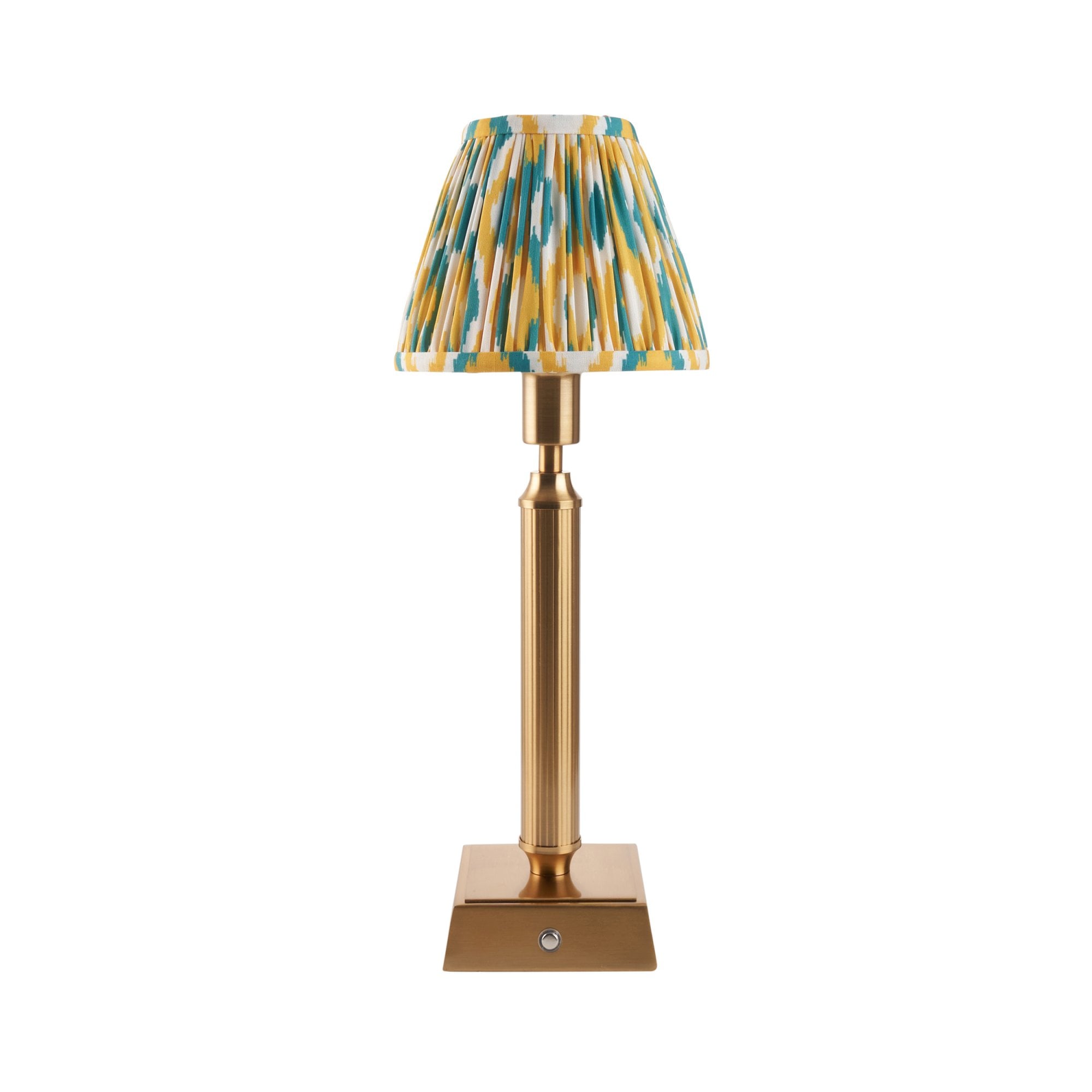 Endon Trobridge Rechargeable Table Lamp & Ikat 16cm Yellow & Jade Shade