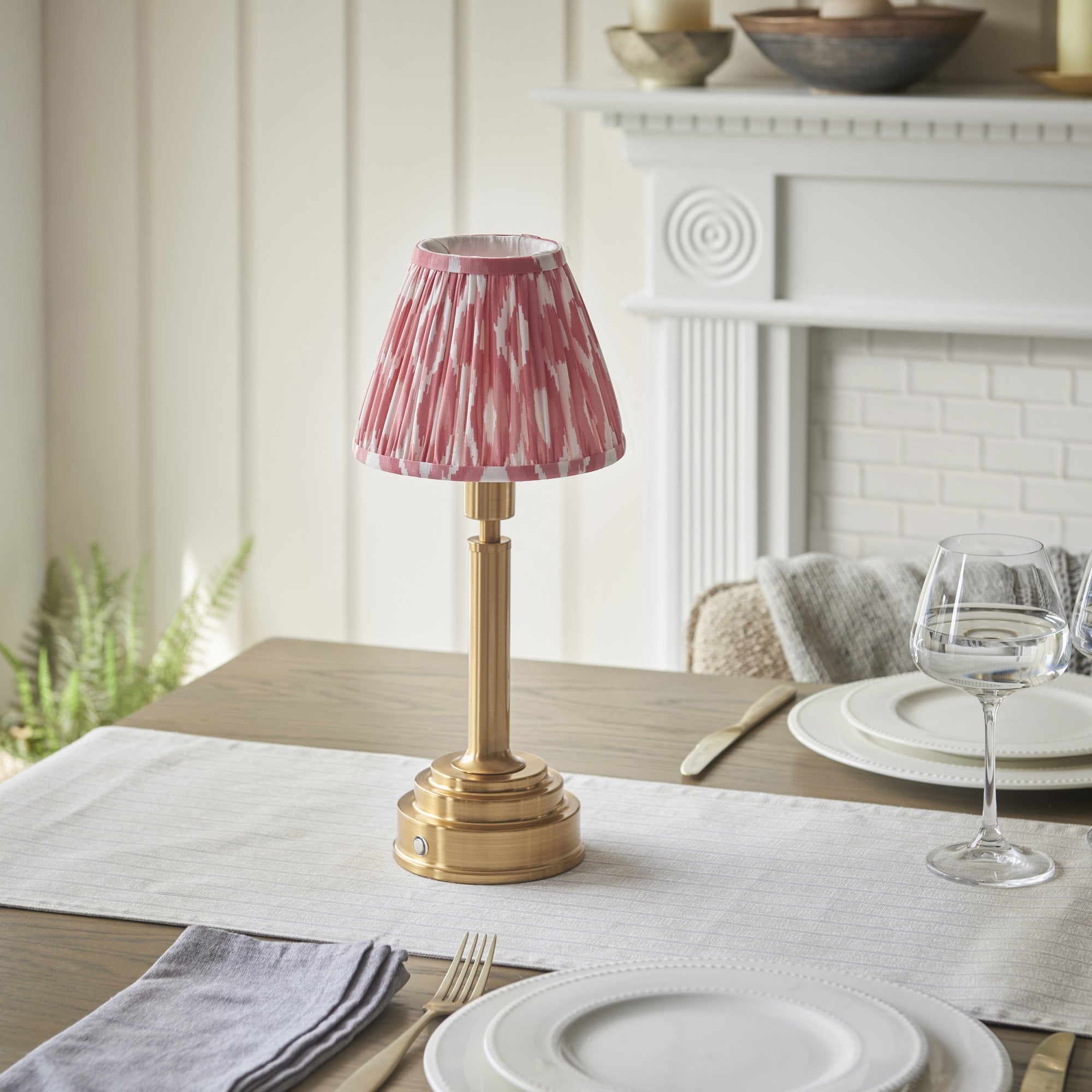 Endon Upton Rechargeable Table Lamp & Ikat 16cm Coral Pink Shade