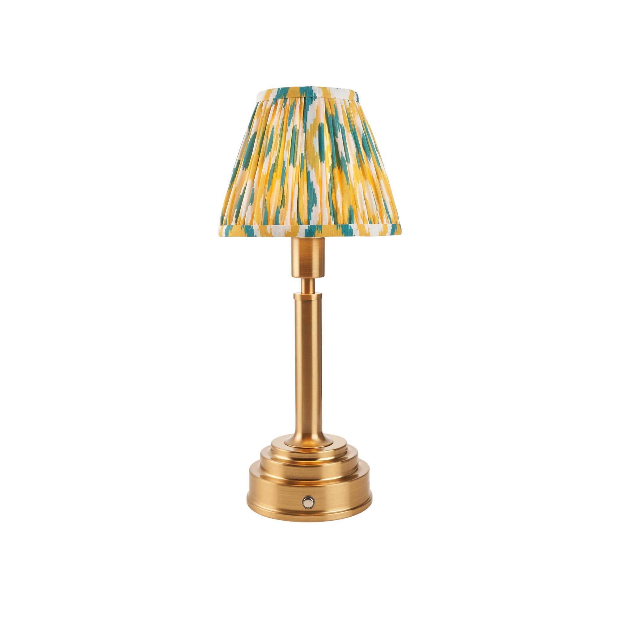 Endon Upton Rechargeable Table Lamp & Ikat 16cm Yellow & Jade Shade