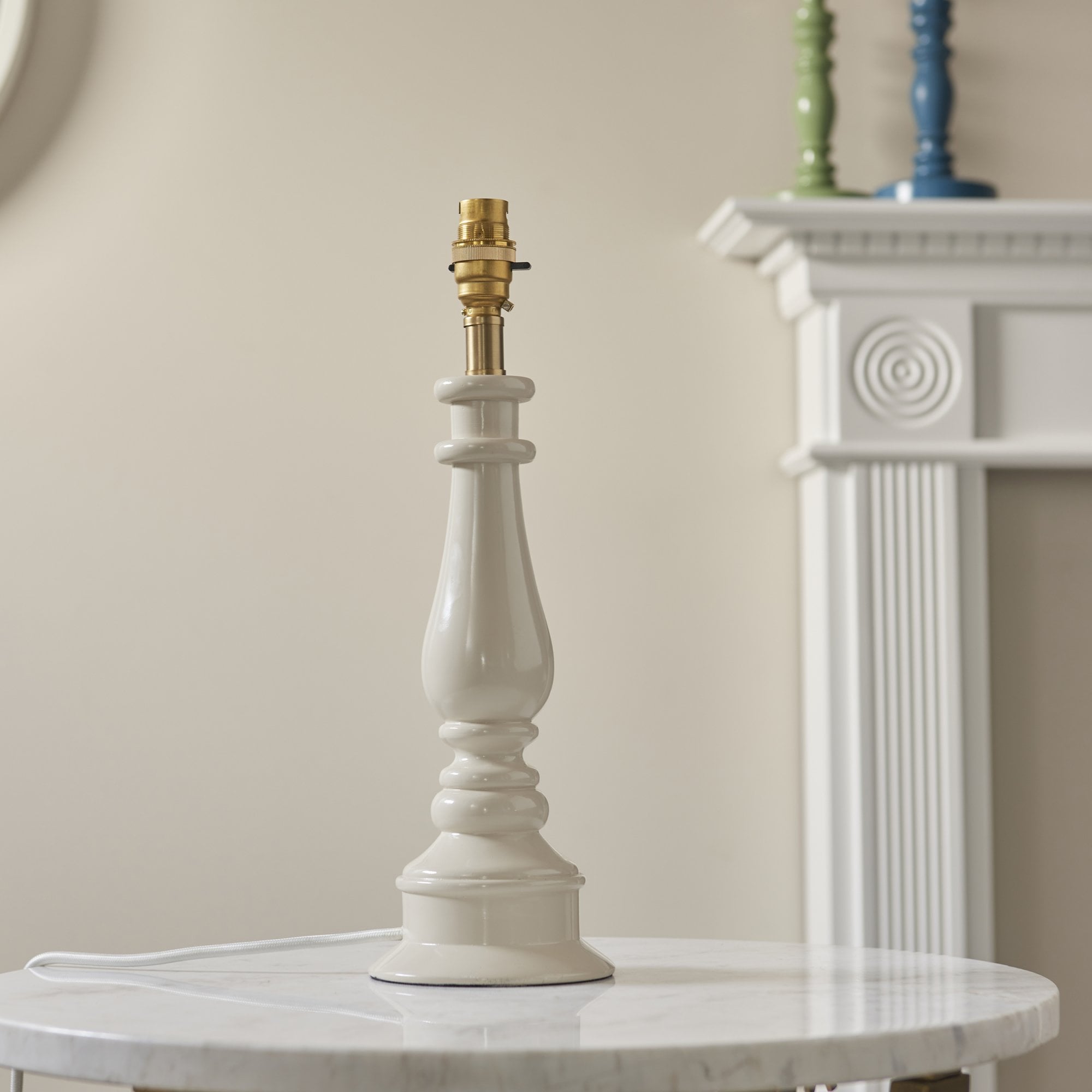 Endon Myrtle Gloss Almond White Table Lamp & Ikat 30cm Pearl Grey Shade
