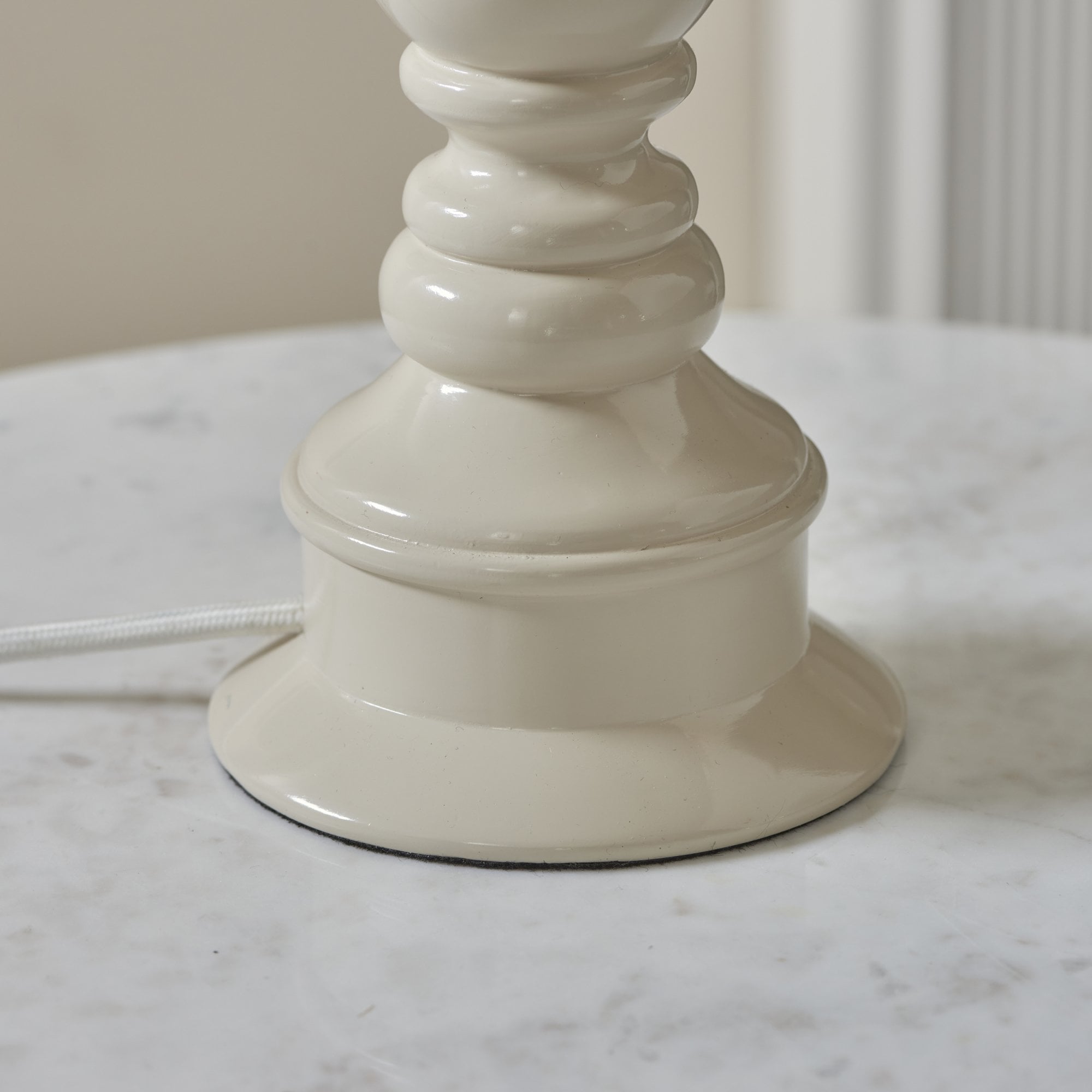 Endon Myrtle Gloss Almond White Table Lamp & Ikat 30cm Pearl Grey Shade