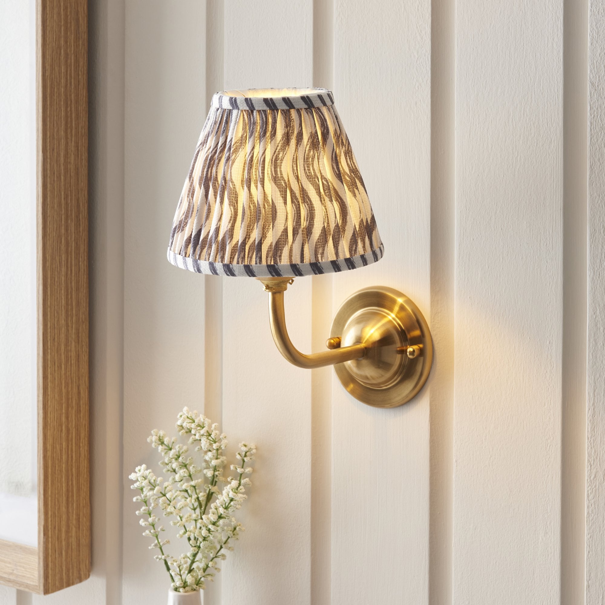Endon Dome Arc Wall Light & Ripple 16cm Pearl Grey Shade