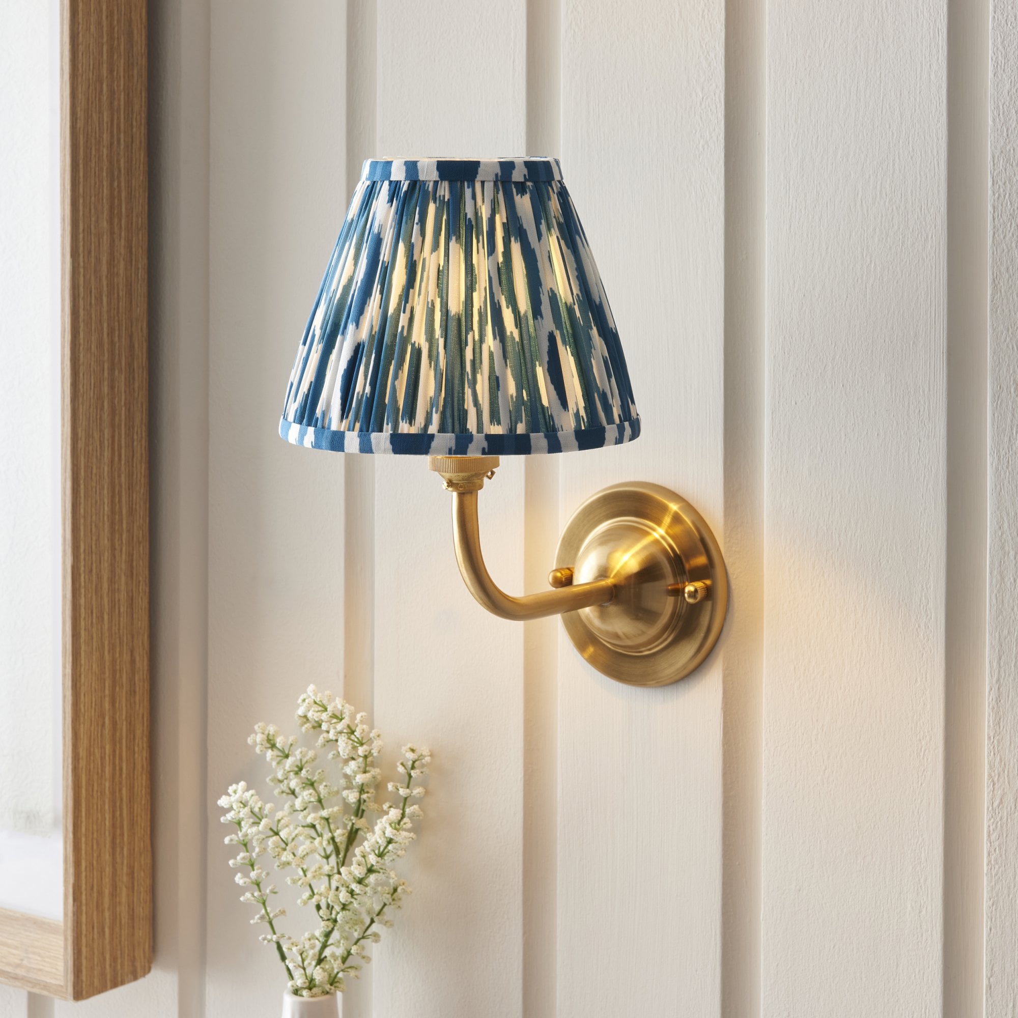 Endon Dome Arc Wall Light & Ikat 16cm Marlin Blue Shade