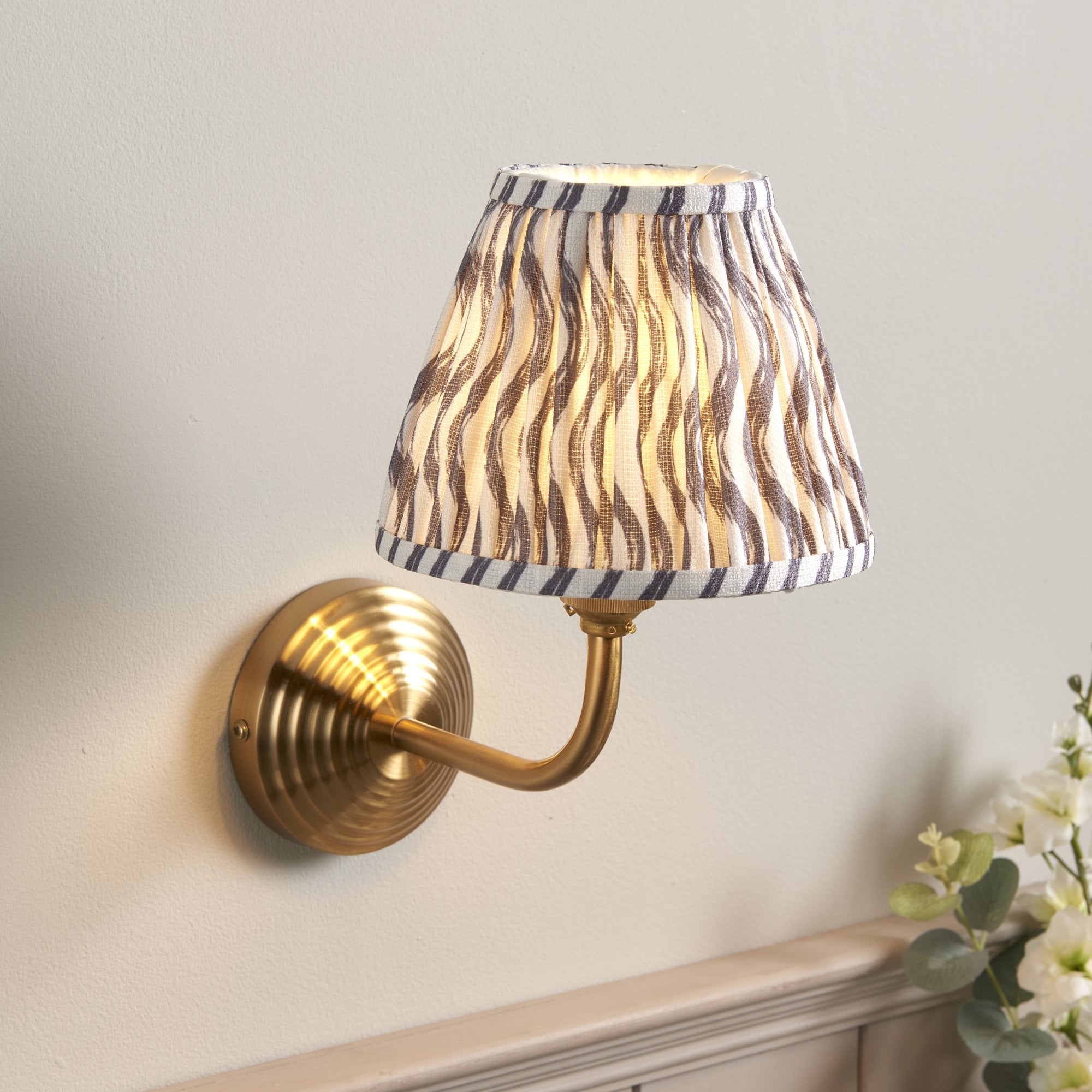 Endon Obelisk Arc Wall Light & Ripple 16cm Pearl Grey Shade