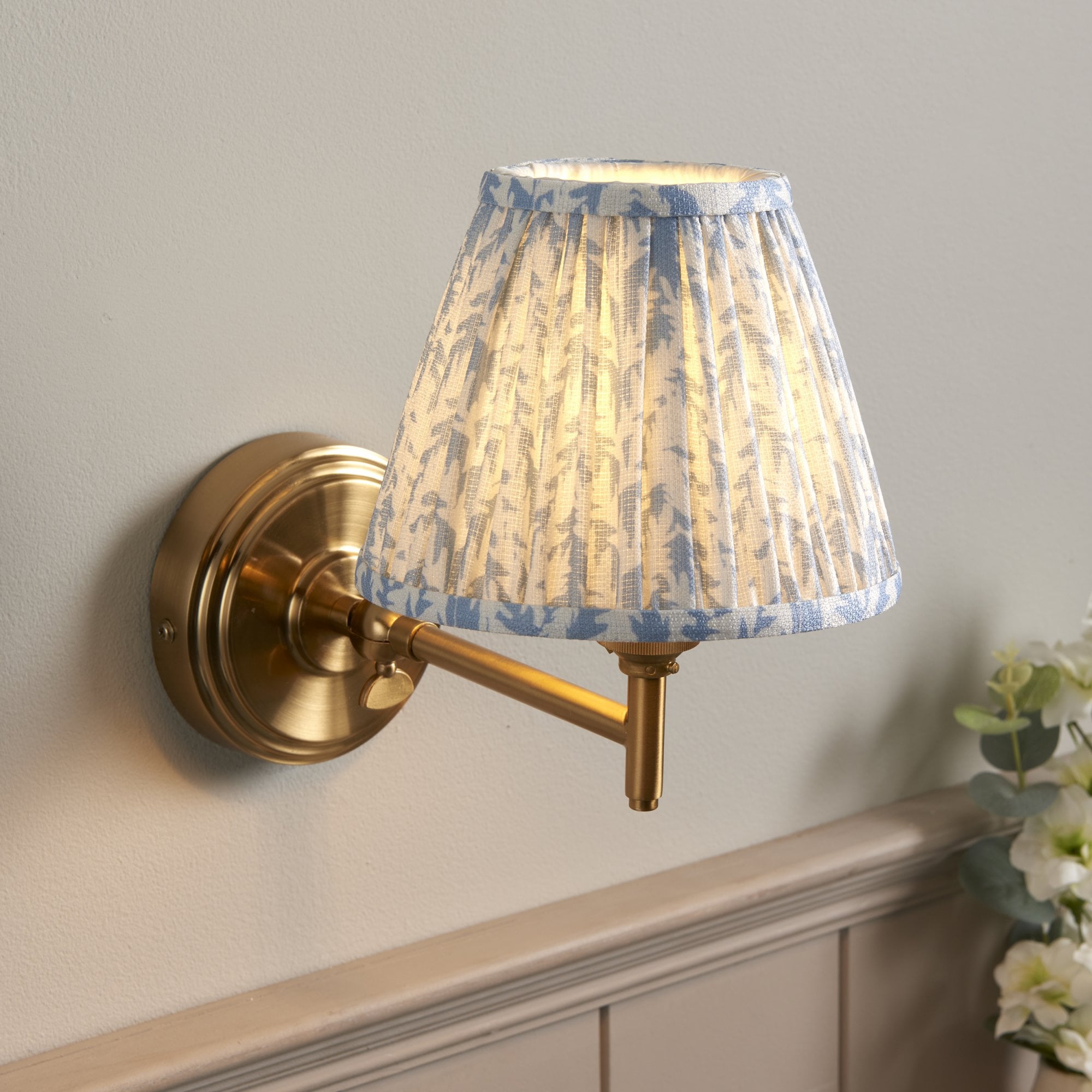 Endon Step Fold Wall Light & Leaf 16cm Shell Bay Blue Shade