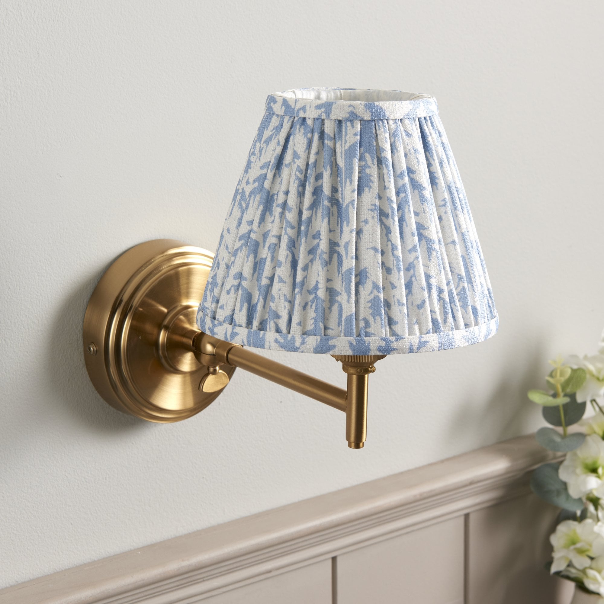 Endon Step Fold Wall Light & Leaf 16cm Shell Bay Blue Shade