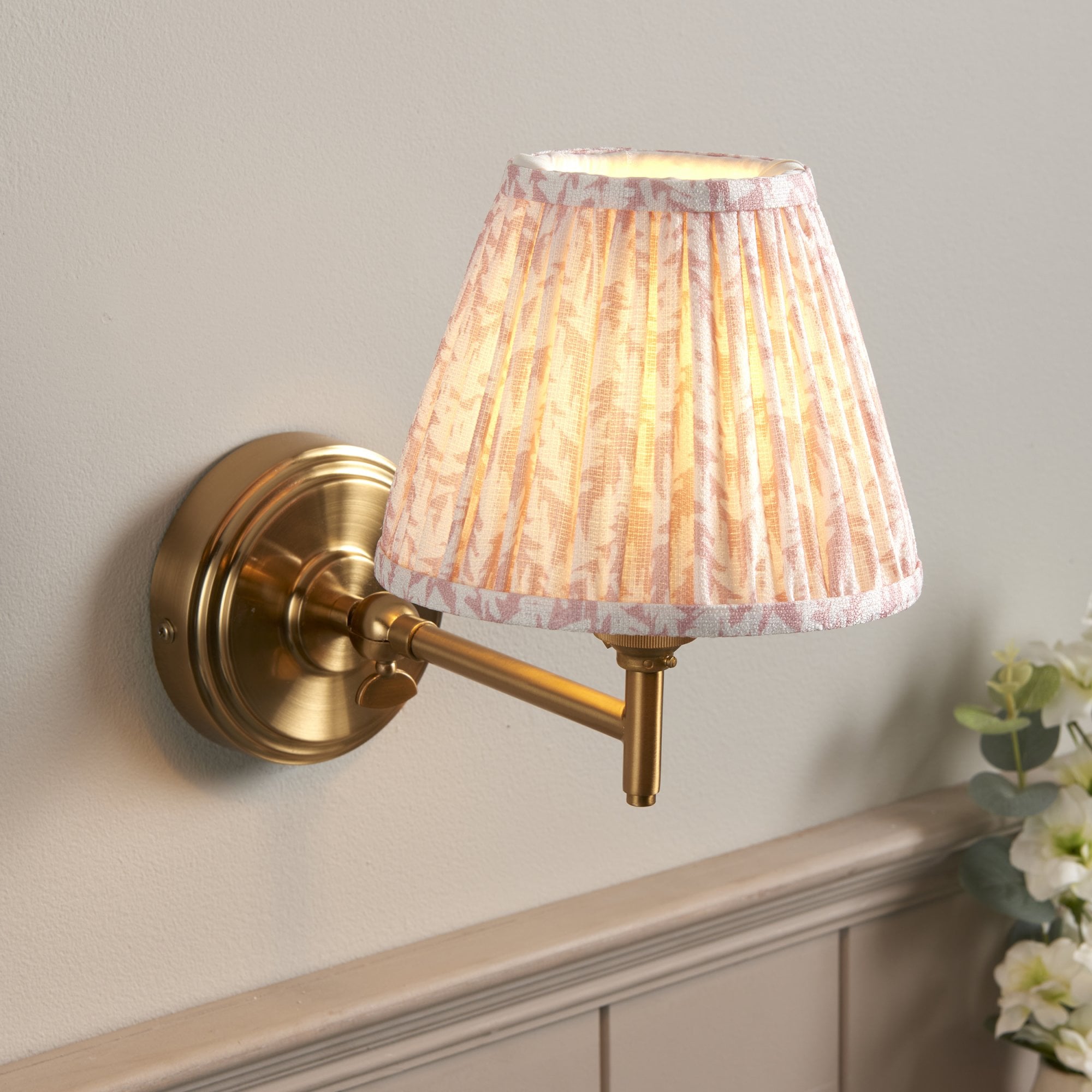 Endon Step Fold Wall Light & Leaf 16cm Peachy Keen Shade