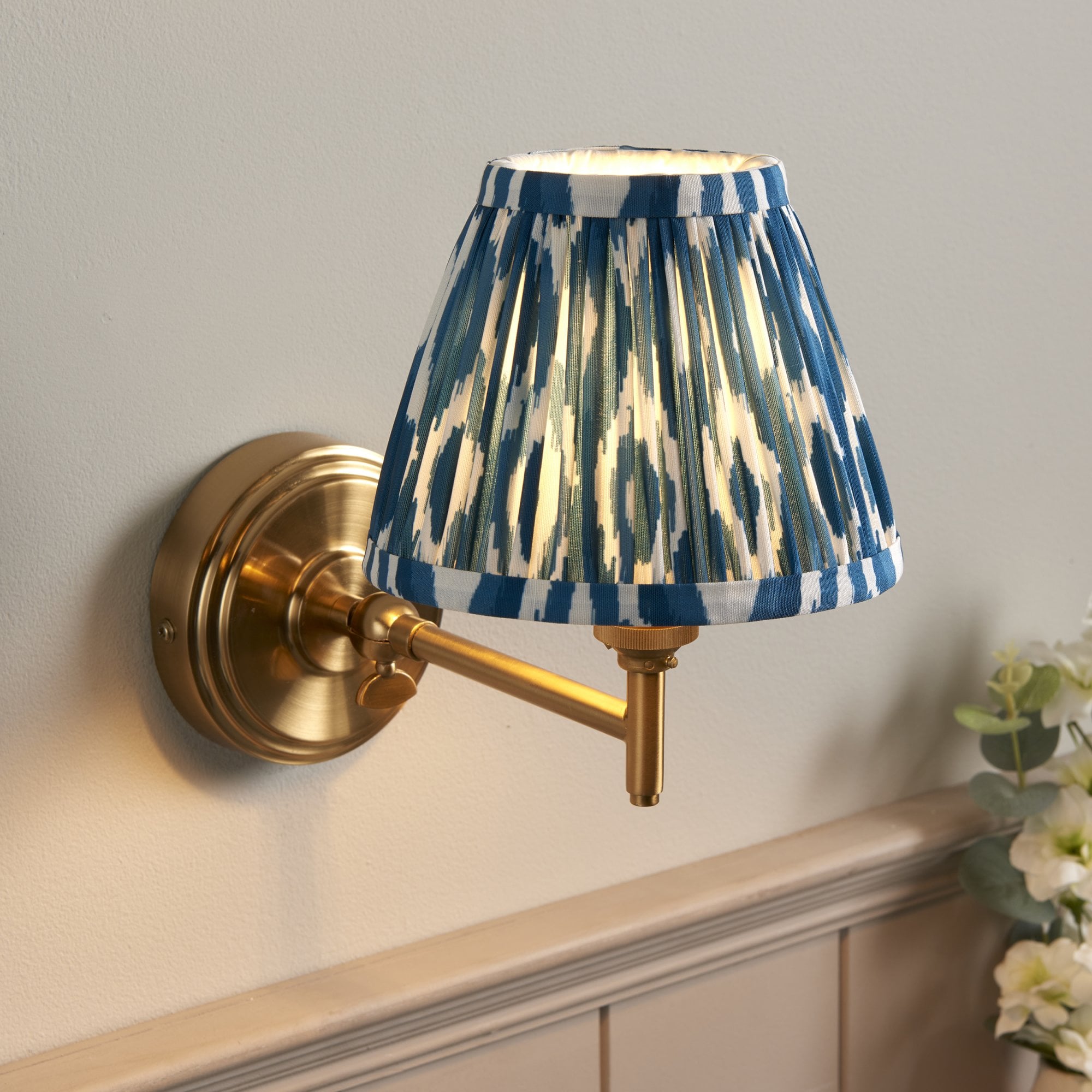 Endon Step Fold Wall Light & Ikat 16cm Marlin Blue Shade