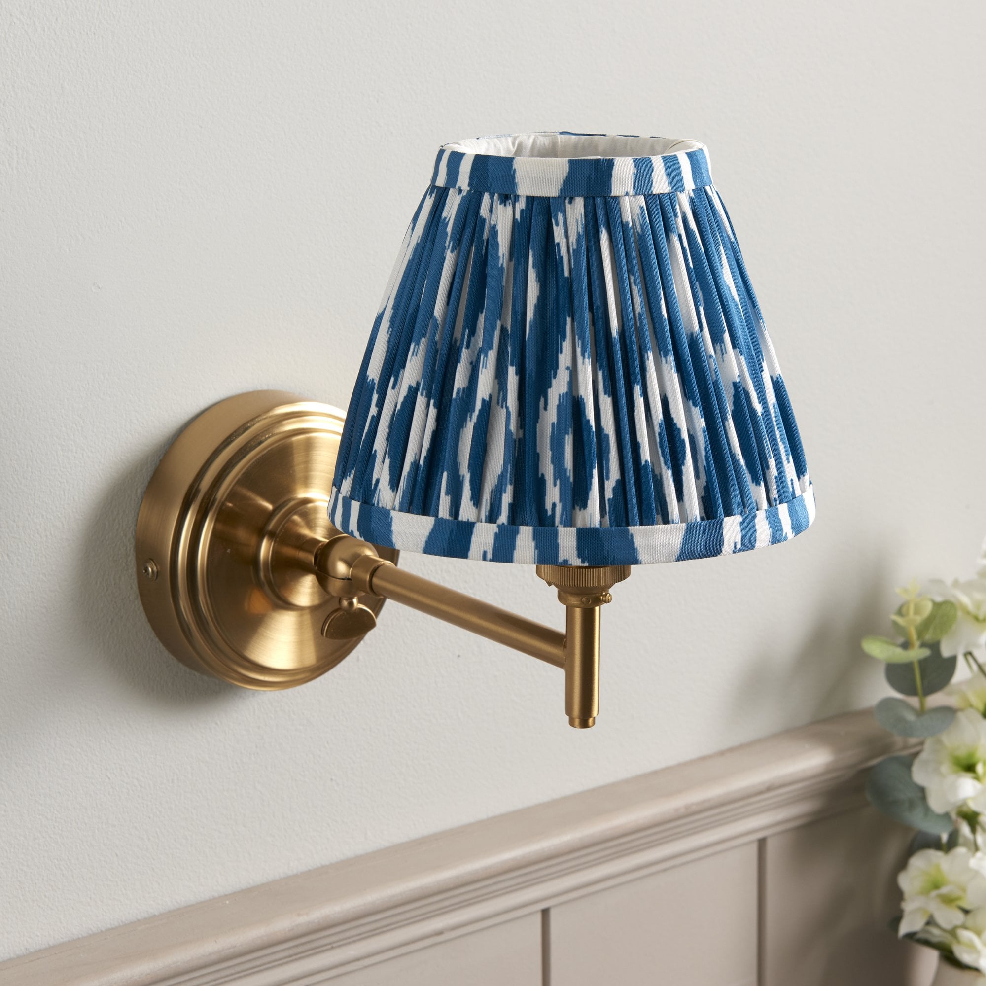 Endon Step Fold Wall Light & Ikat 16cm Marlin Blue Shade